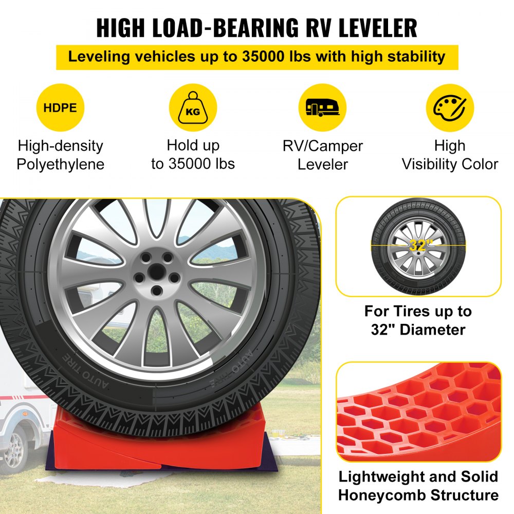 VEVOR Camper Leveler, 14 Pack, HDPE RV Leveling Blocks, Includes Two Curved Levelers, Four Chocks, Four Pads, Two Anti-Slip Mats, One Step & Carry Bag, Heavy Duty Leveler for Camper Up to 35,000 Lbs