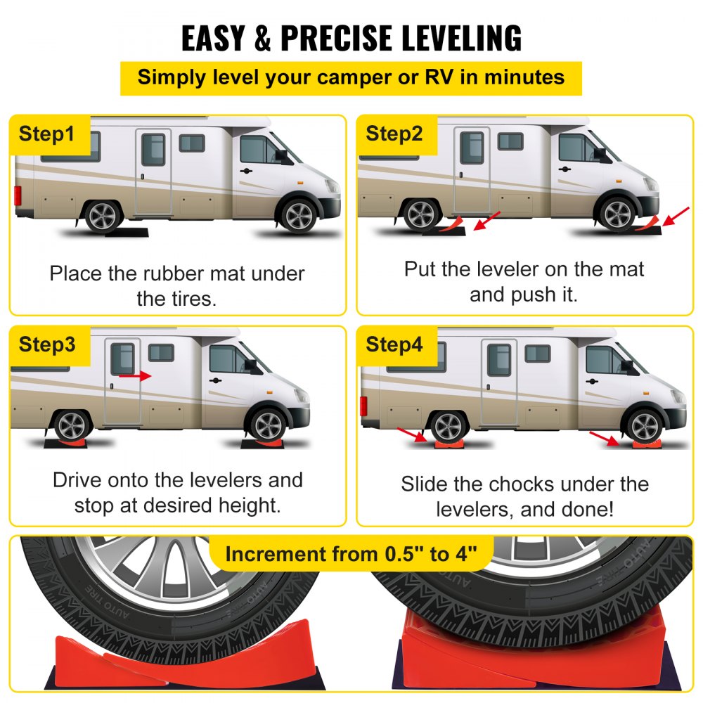 VEVOR Camper Leveler, 14 Pack, HDPE RV Leveling Blocks, Includes Two Curved Levelers, Four Chocks, Four Pads, Two Anti-Slip Mats, One Step & Carry Bag, Heavy Duty Leveler for Camper Up to 35,000 Lbs