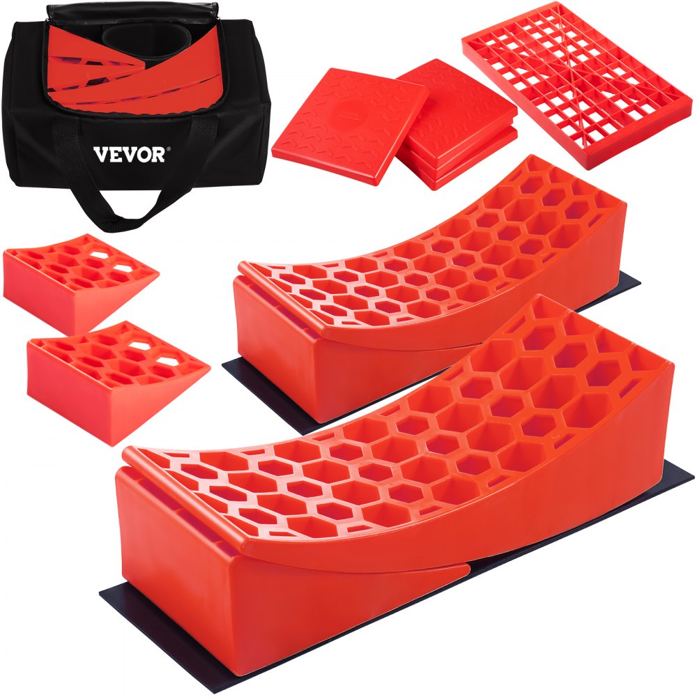 VEVOR Camper Leveler, 14 Pack, HDPE RV Leveling Blocks, Includes Two Curved Levelers, Four Chocks, Four Pads, Two Anti-Slip Mats, One Step & Carry Bag, Heavy Duty Leveler for Camper Up to 35,000 Lbs