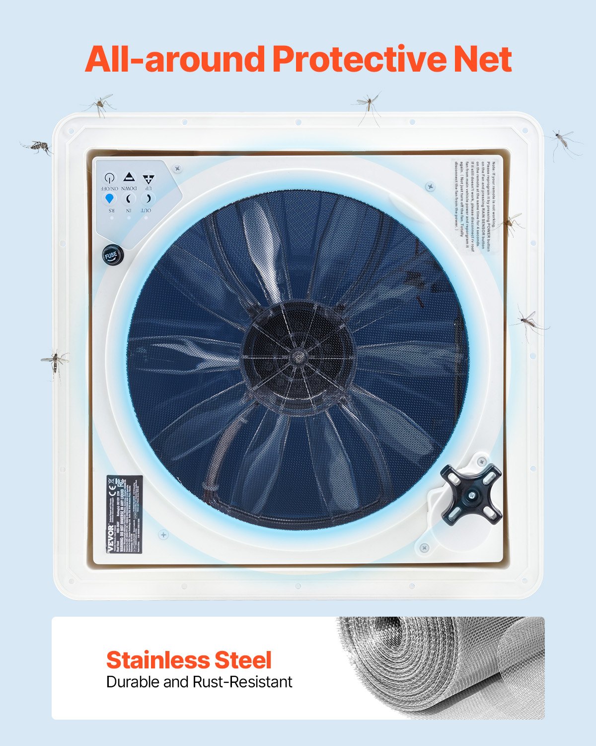 VEVOR RV Vent Roof Fan 14 inch 10-Speed Reversible with Remote Control