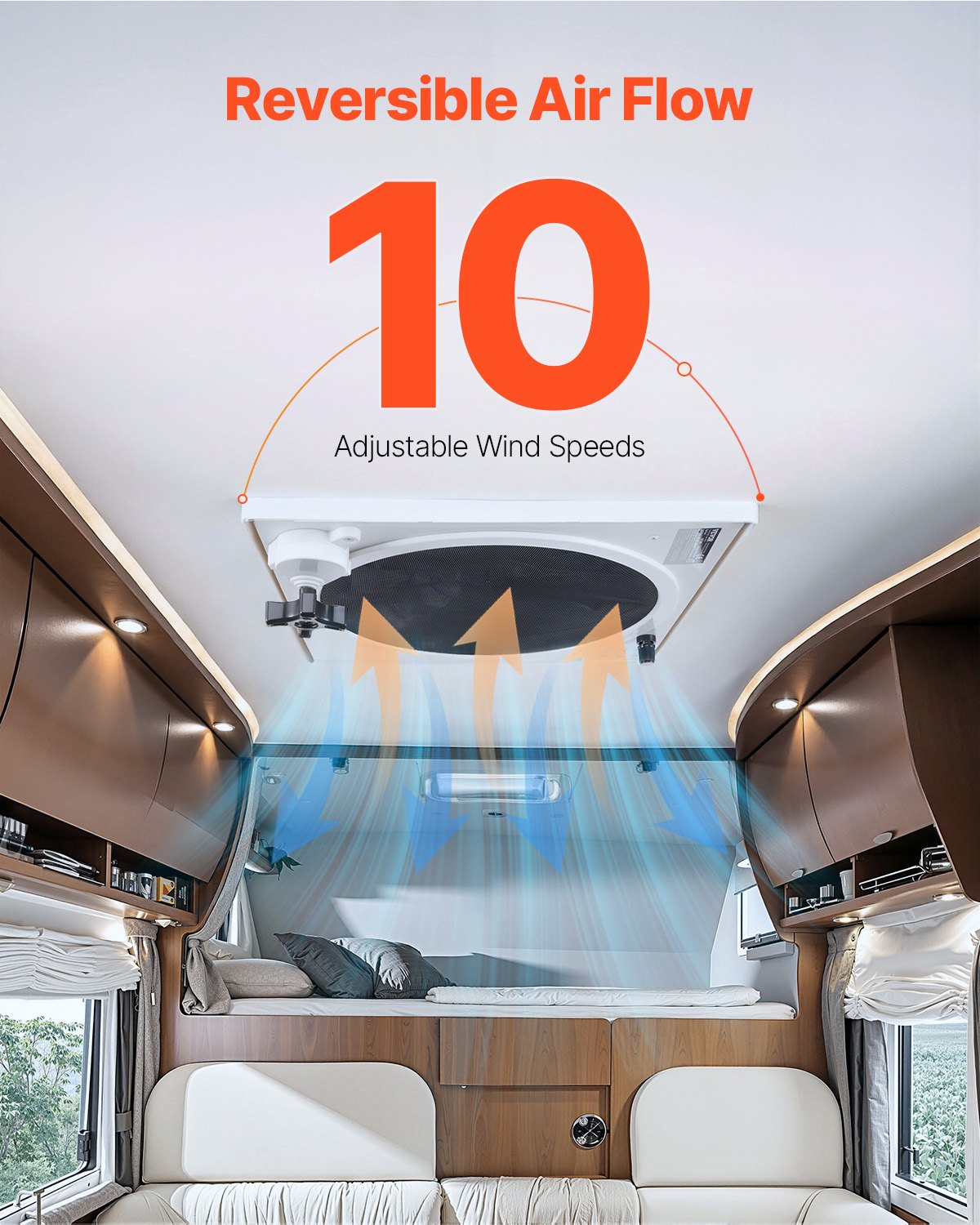 VEVOR RV Vent Roof Fan 14 inch Reversible with Rain Cover Power Top Lid