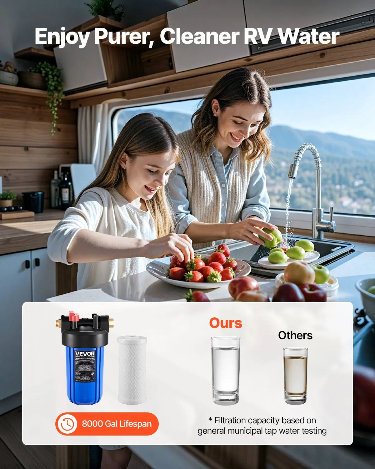 VEVOR RV Water Filter System with Replaceable Cartridge for Clean Water RV Boat