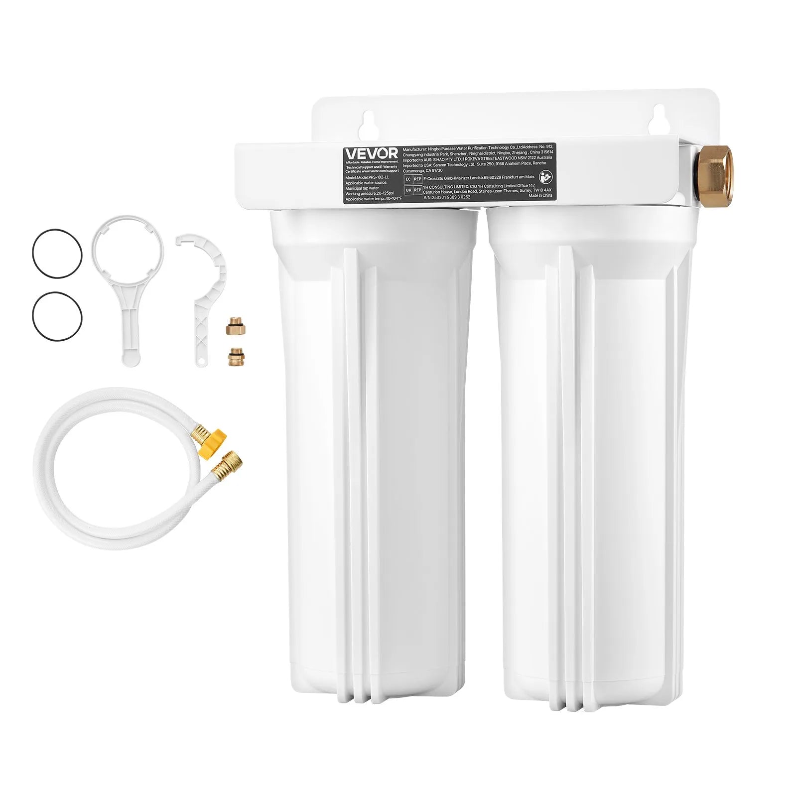 VEVOR RV Water Filter System 2-Cartridge Water Filtration for Campers RVs Boats