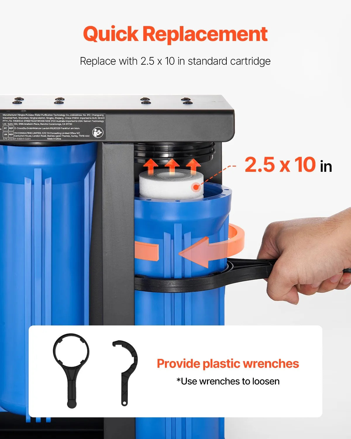 VEVOR RV Water Filter System 3-Cartridge with Basket for Campers Boats RVs Vans