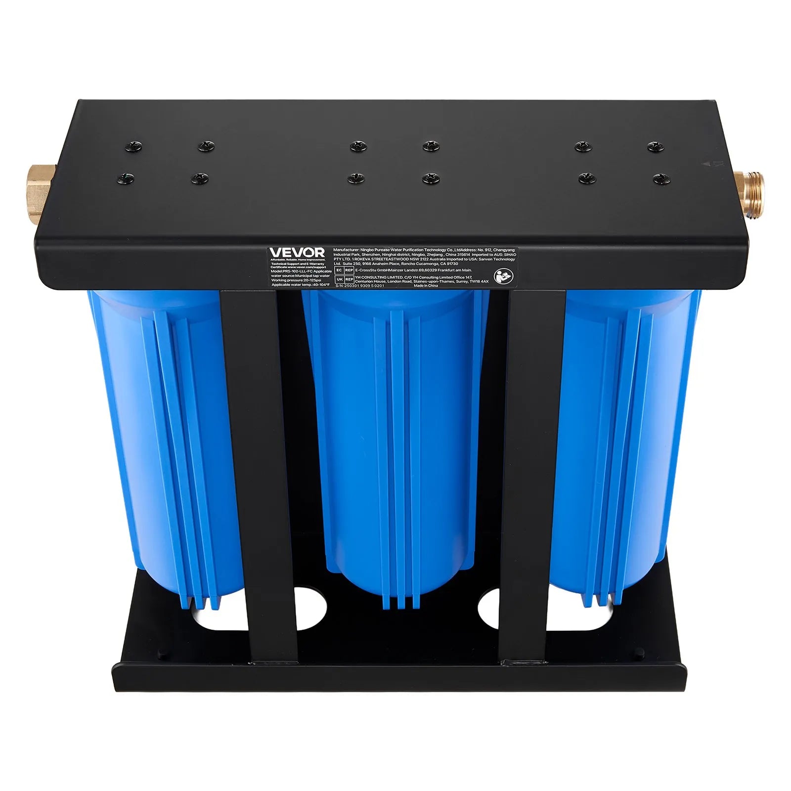 VEVOR RV Water Filter System 3-Cartridge with Basket for Campers Boats RVs Vans