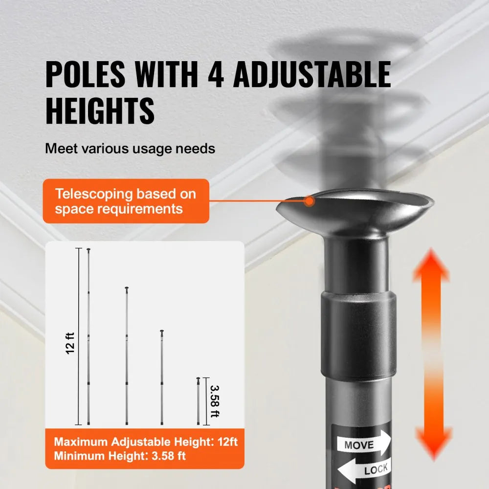 VEVOR Dust Barrier Poles 12 Ft with 4 Telescoping Poles Dust Barrier System