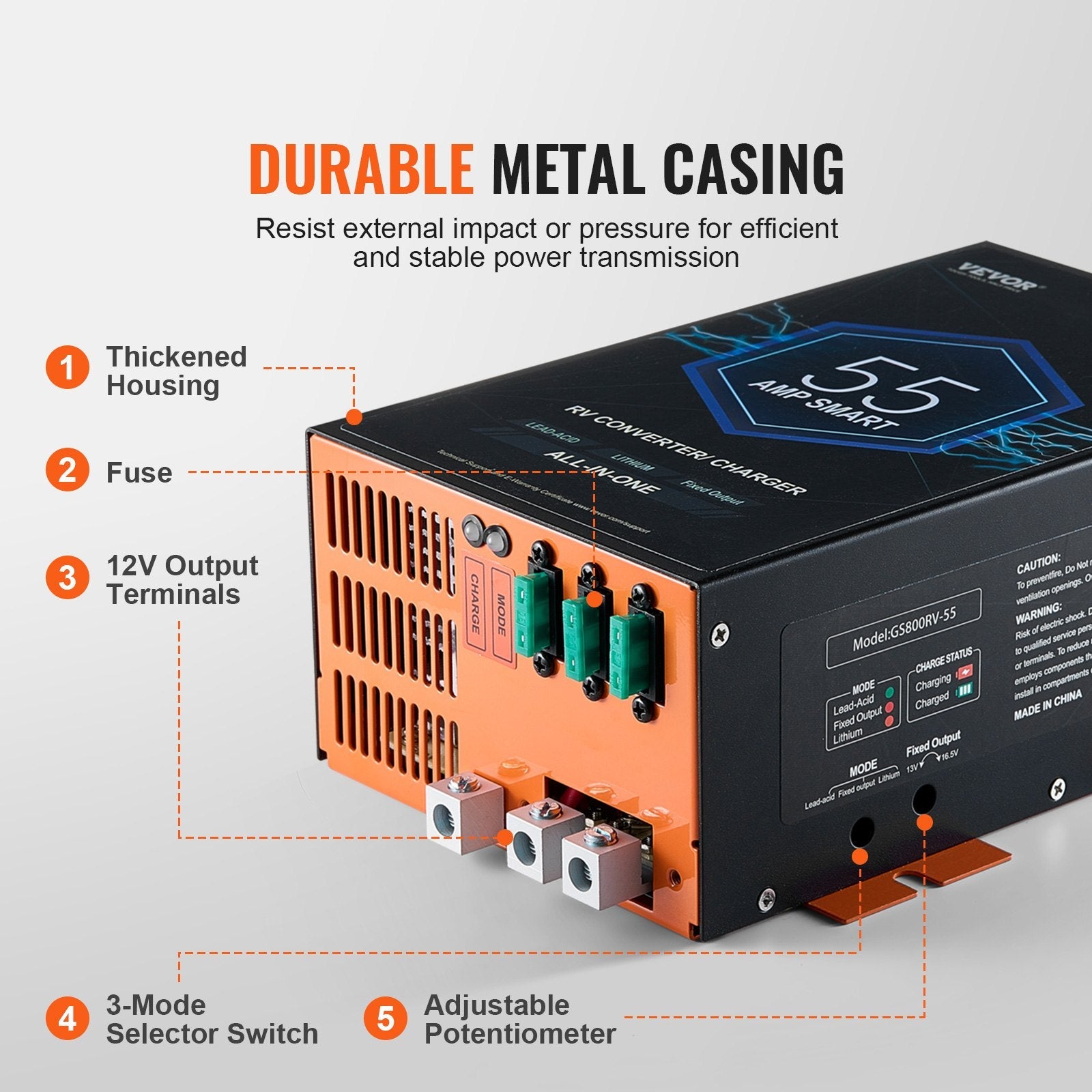 VEVOR RV Converter 55 Amp 110V AC to 12V DC RV Power Converter Battery Charger