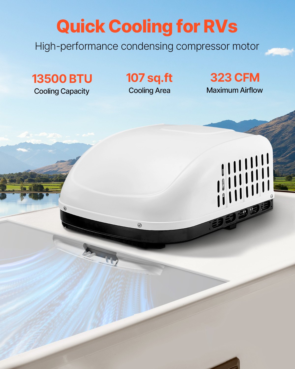 RV Air Conditioner 13500 BTU Non-Ducted Rooftop RV AC 65 dB Quiet for Replacing