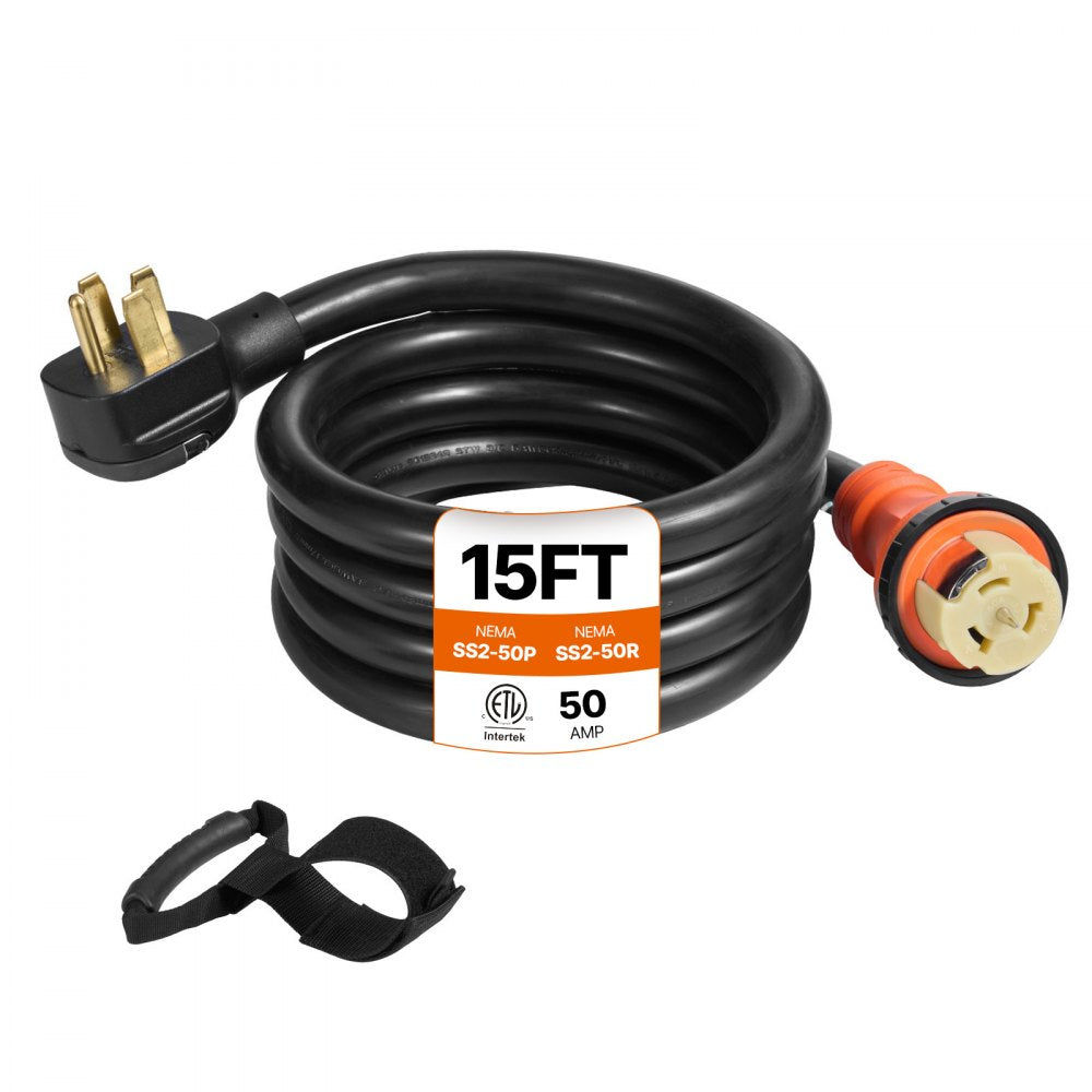 VEVOR Generator Cord, 15FT Generator Power Cord with Plug in & Out Pin of Inlet Box Side, 50AMP SS2-50R/CS6375 Style Inlets Cable, 12000W Extension Cord, 125/250V Power Tested to UL Standards