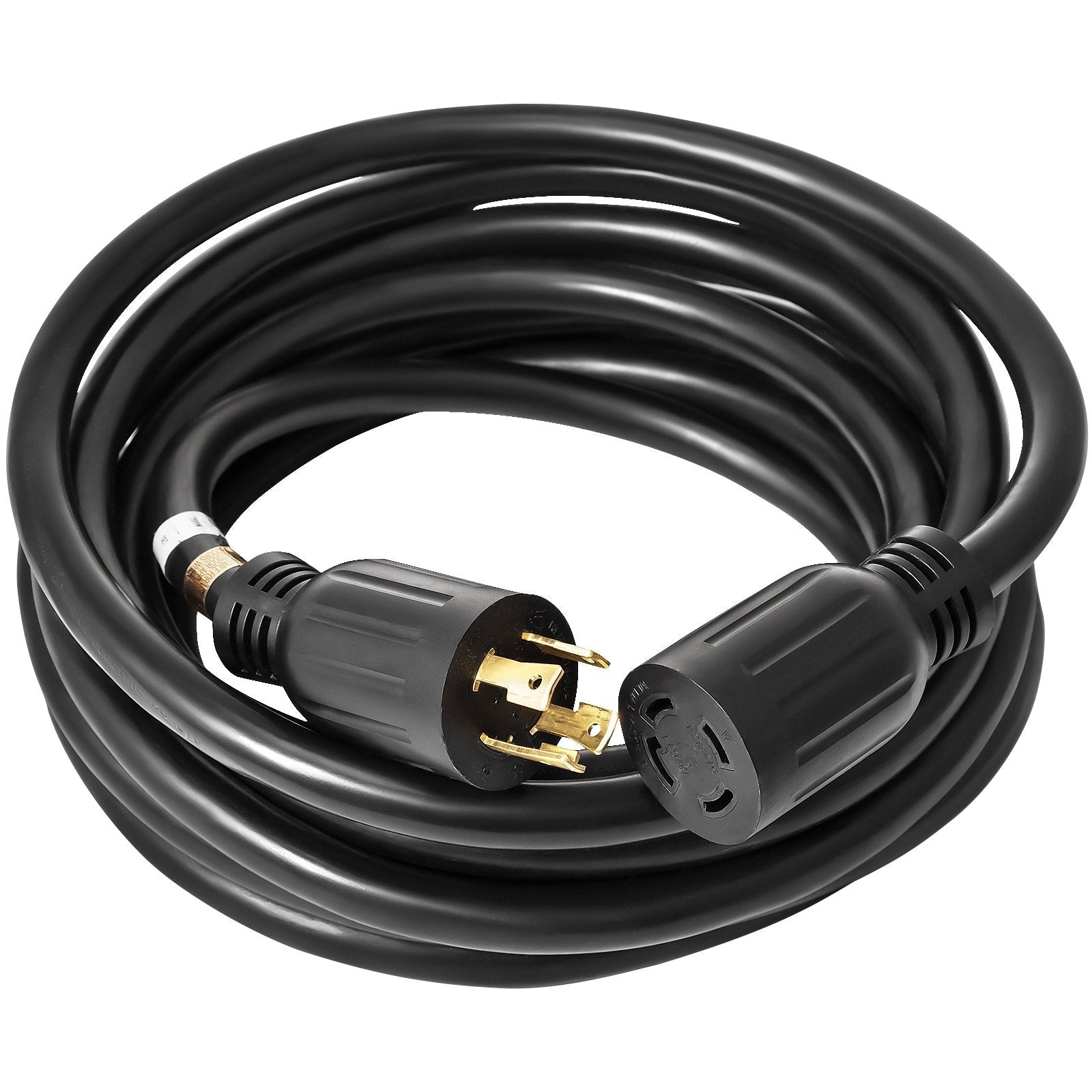 VEVOR 20 Ft 30 Amp Generator Extension Cord 4 Wire 10 Gauge Generator Cord 125V 250V Tested to UL Standards Generator Power Cord Twist Lock Connectors (20 Ft 30 Amp) Black