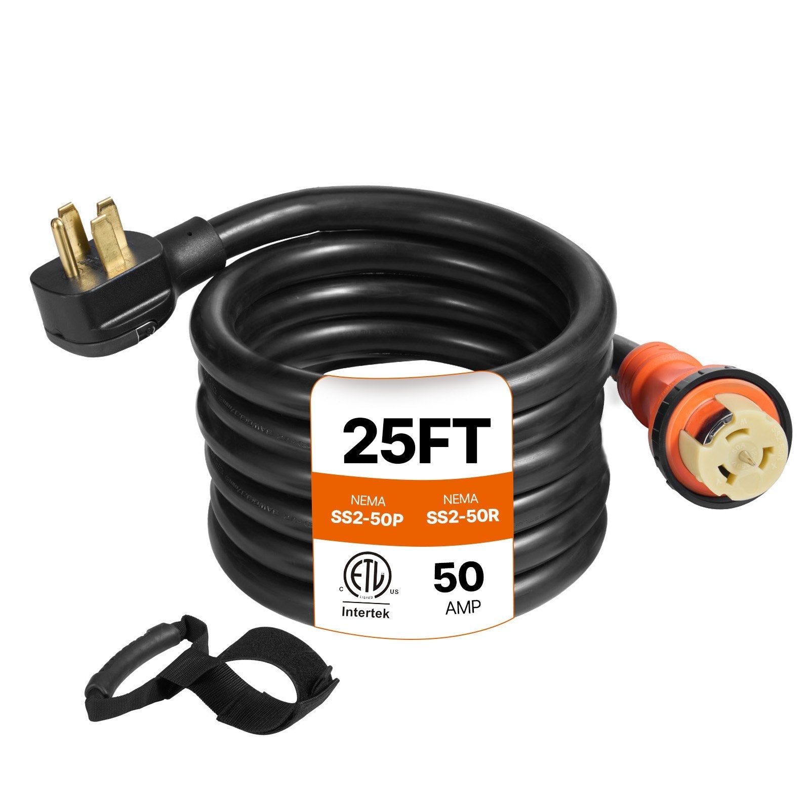 VEVOR Generator Cord, 25FT Generator Power Cord, 125/250V 50AMP Generator Cord, 12000W 50AMP Cord, SS2-50R 50AMP Cable, SS2-50P 50AMP Extension Cord, 50Amp Generator Power Cord with Portable Strap