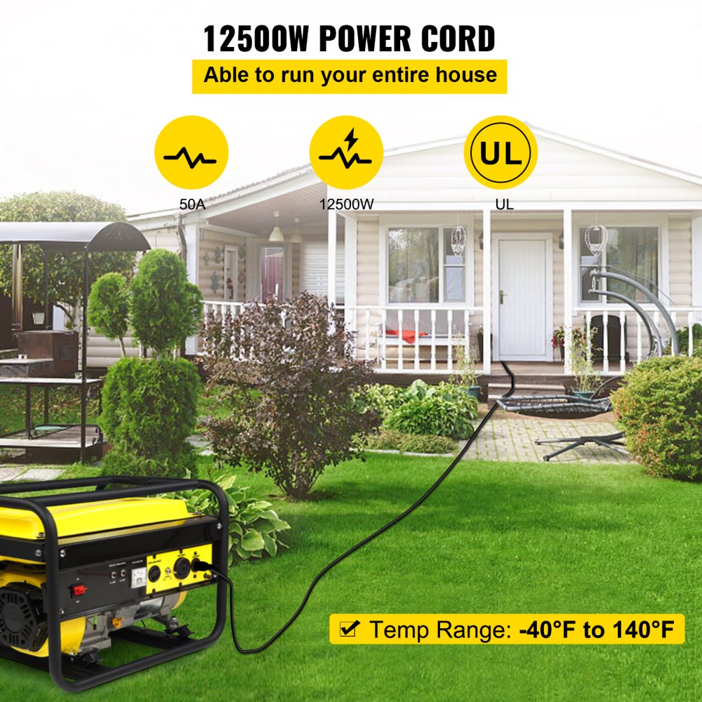 25' 50A RV Camp Power Cord Generator Cord 6/3 + 8/1 AWG NEMA 14-50P to Bare Wire
