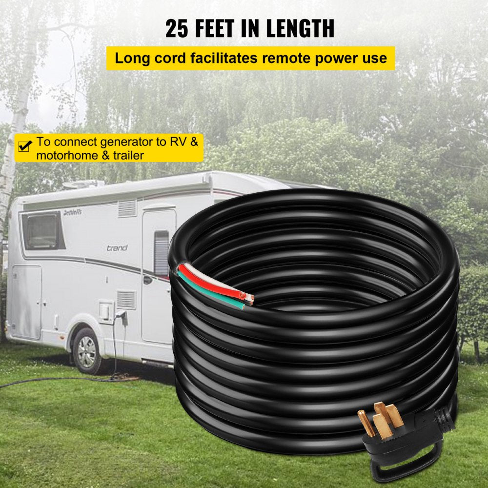 25' 50A RV Camp Power Cord Generator Cord 6/3 + 8/1 AWG NEMA 14-50P to Bare Wire