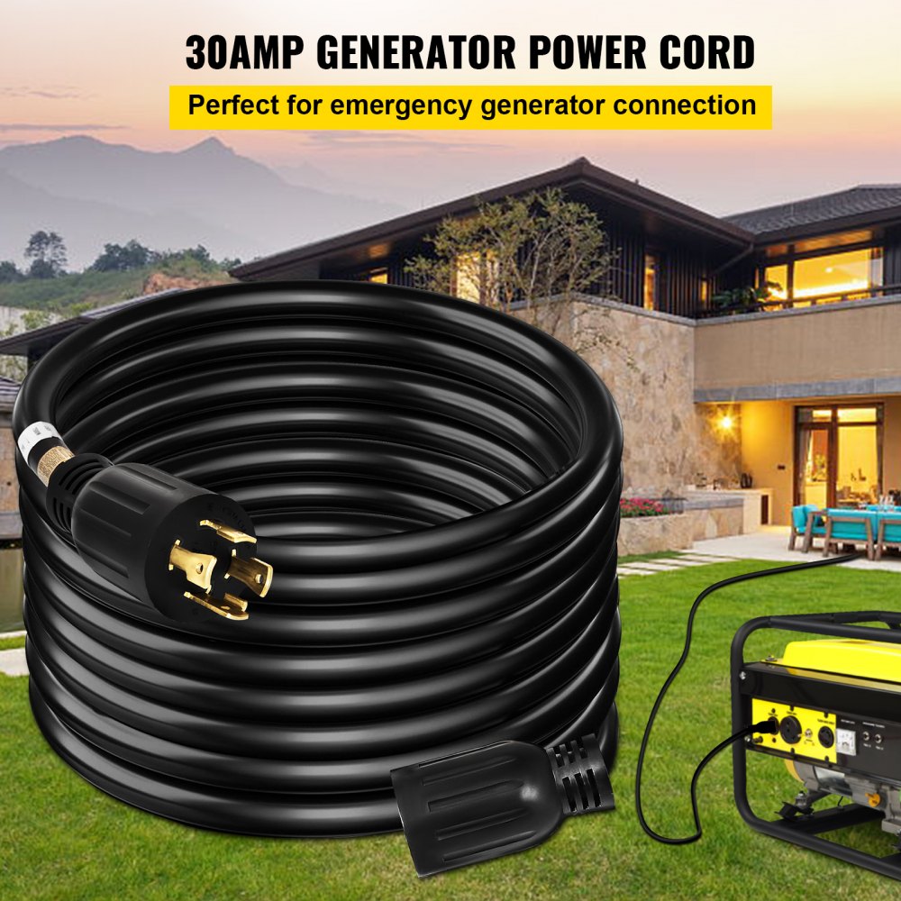 VEVOR 40FT 30 Amp Generator Extension Cord 4 Wire 10 Gauge Generator Cord 125V/250V Tested to UL Standards Generator Power Cord Twist Lock Connectors (40FT 30 Amp), Black