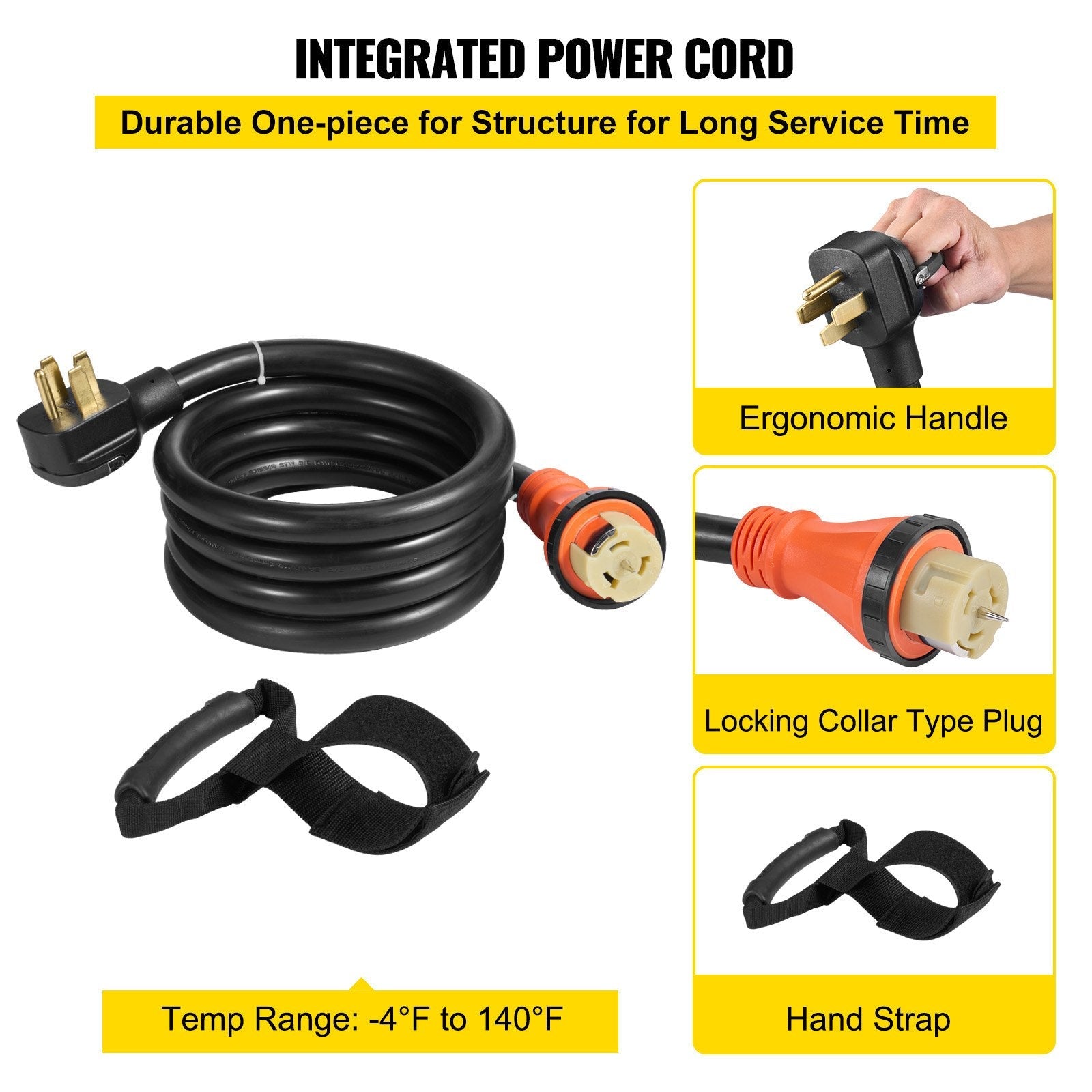 VEVOR Generator Cord, 50FT Generator Power Cord, 125/250V 50AMP Generator Cord, 12000W 50AMP Cord, SS2-50R 50AMP Cable, SS2-50P 50AMP Extension Cord, 50Amp Generator Power Cord with Portable Strap
