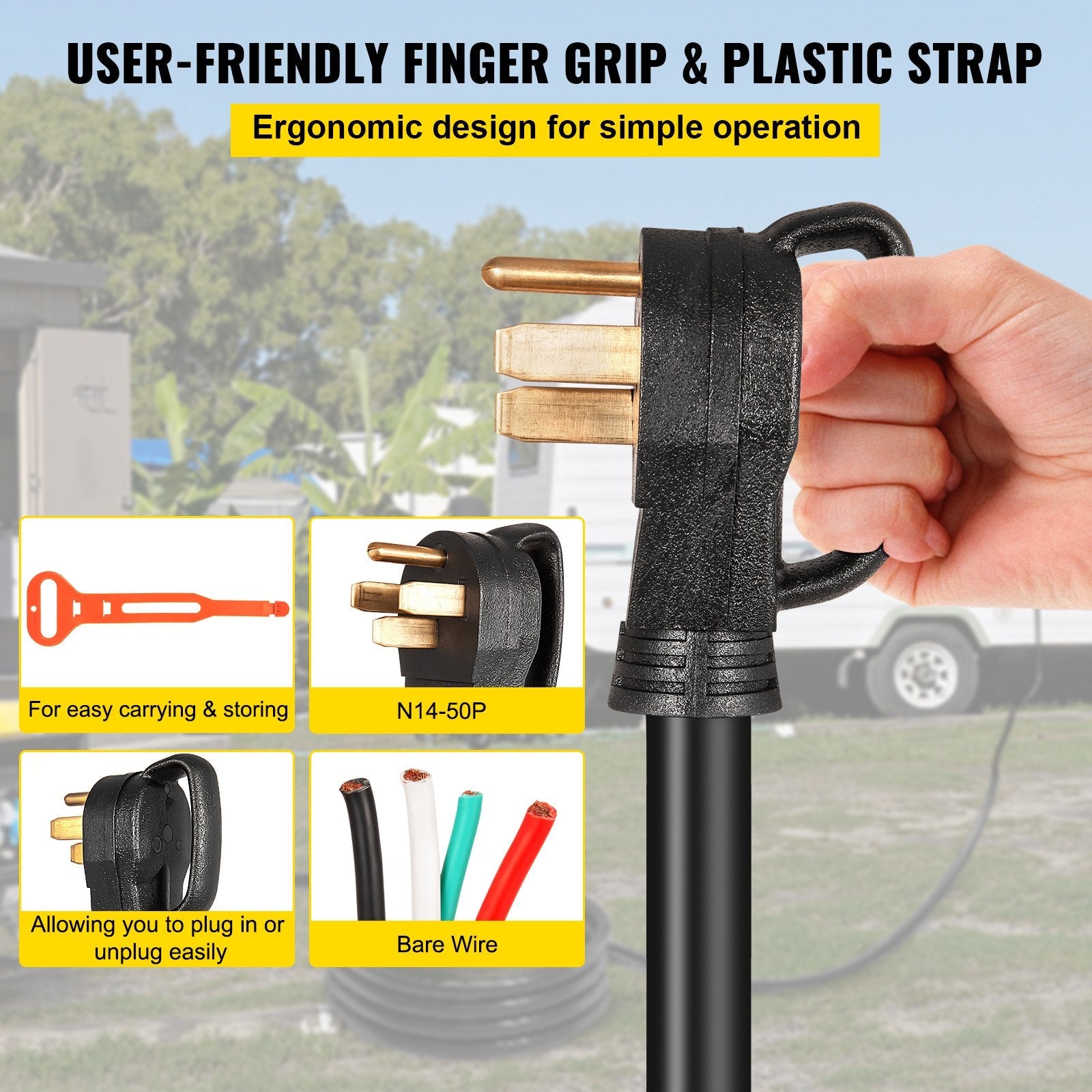 40' 50A RV Camp Power Cord Generator Cord 6/3 + 8/1 AWG NEMA 14-50P to Bare Wire