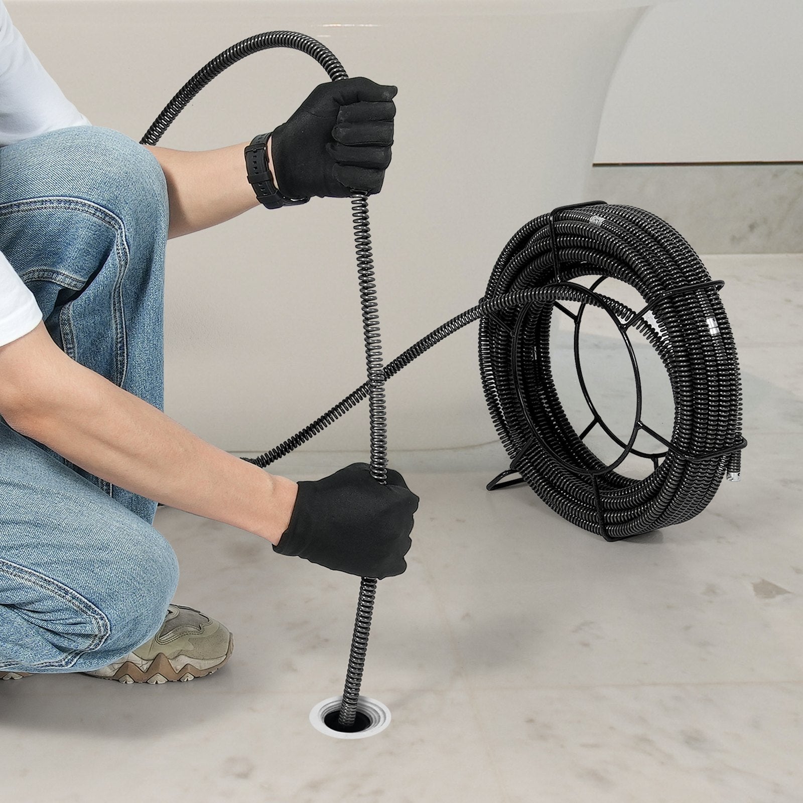 VEVOR Sectional Drain Cleaning Cable 100FTx5/8In & 7 Cutters for 0.8"-3.9" Pipes