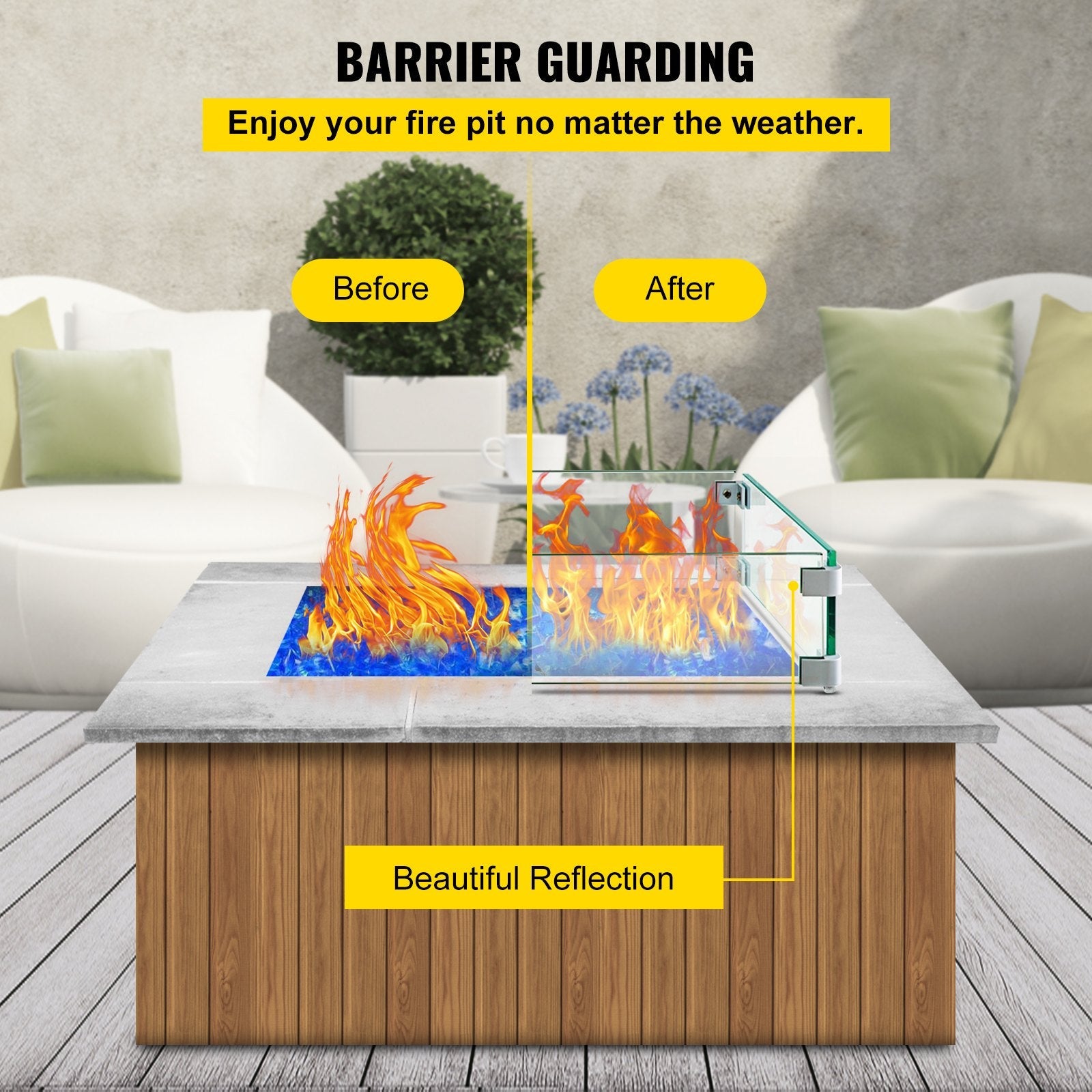 Fire Table Tempered Glass Wind Guard Fence 19" x 19" x 6"