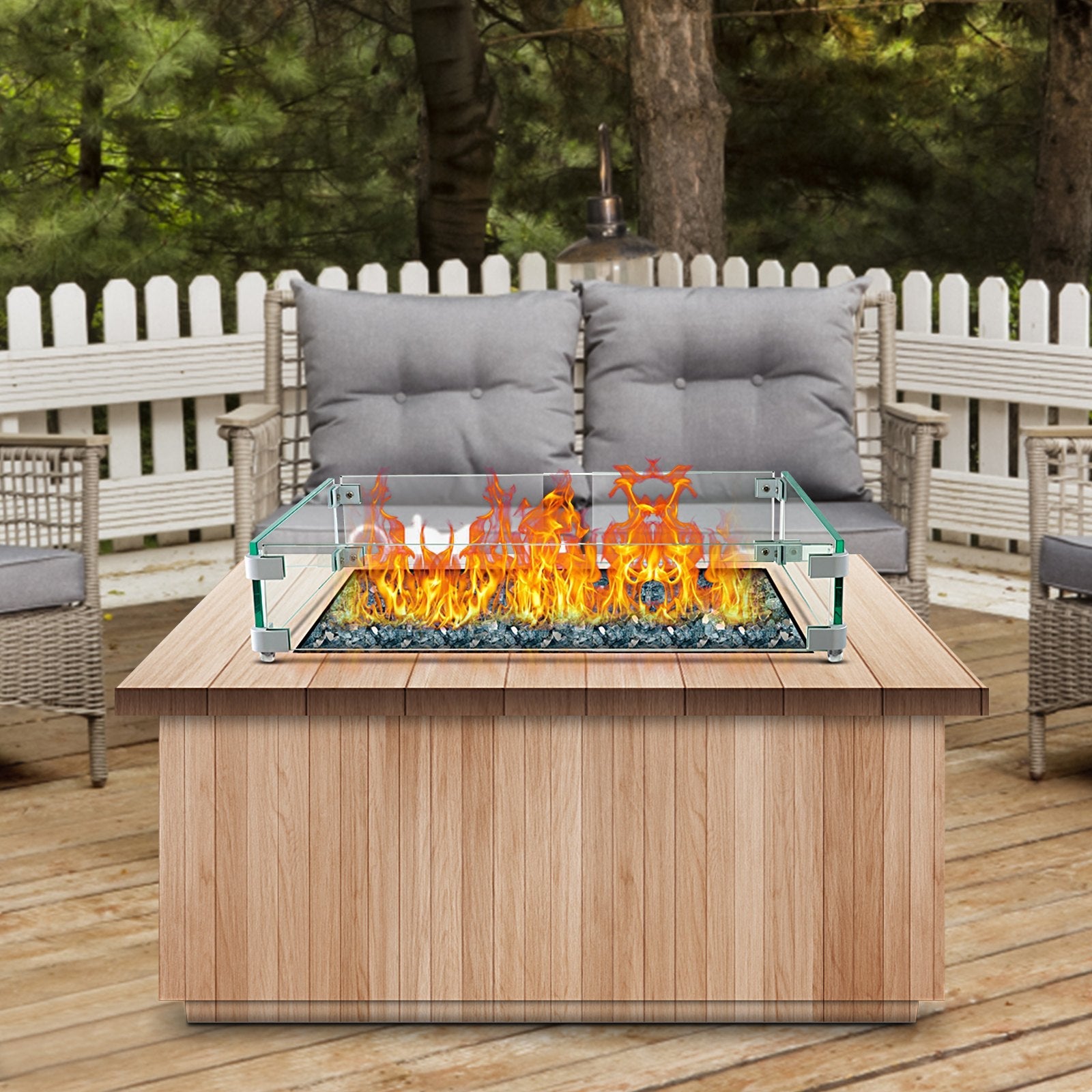Fire Table Tempered Glass Wind Guard Fence 19" x 19" x 6"