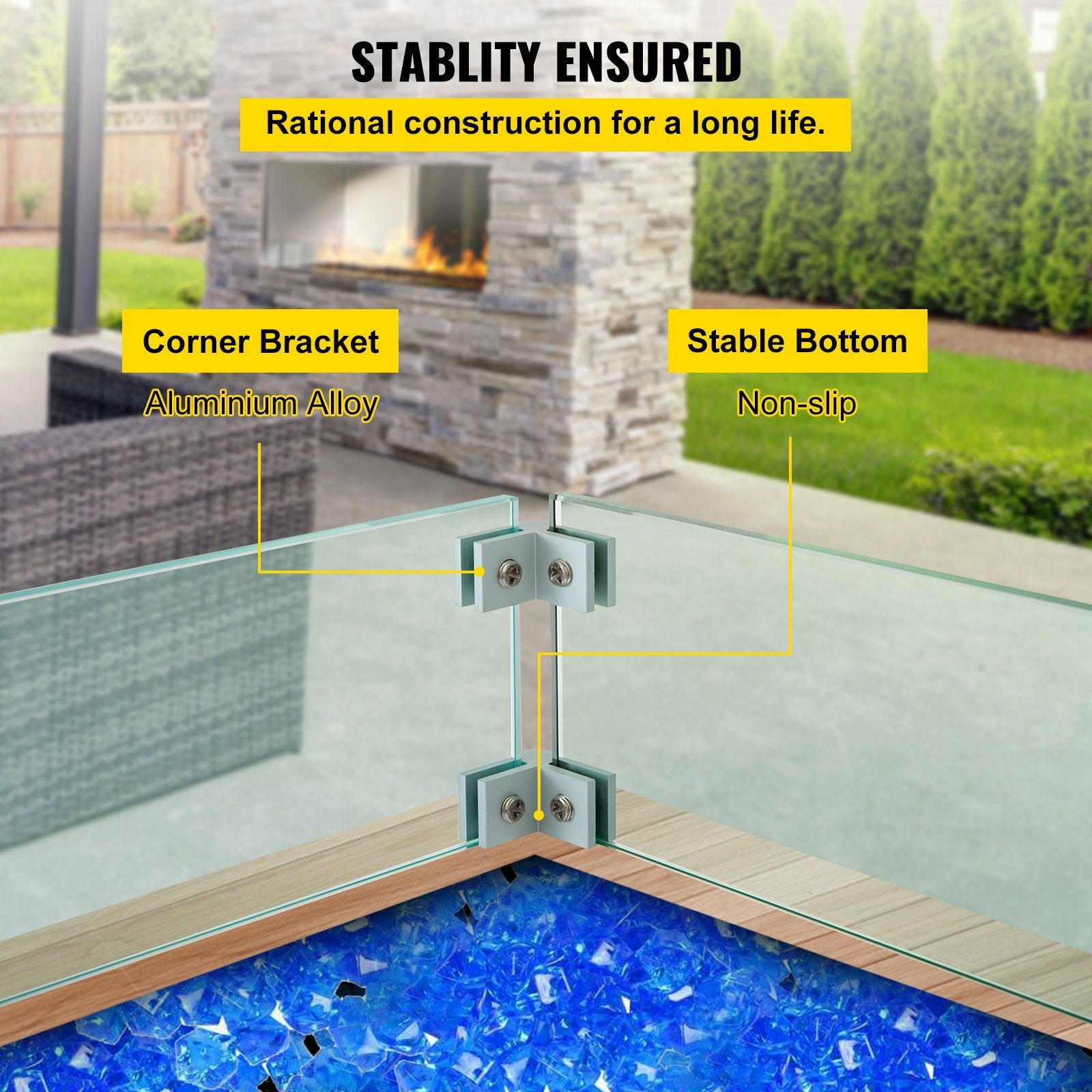 Fire Table Tempered Glass Wind Guard Fence 41.8" x 18" x 6"