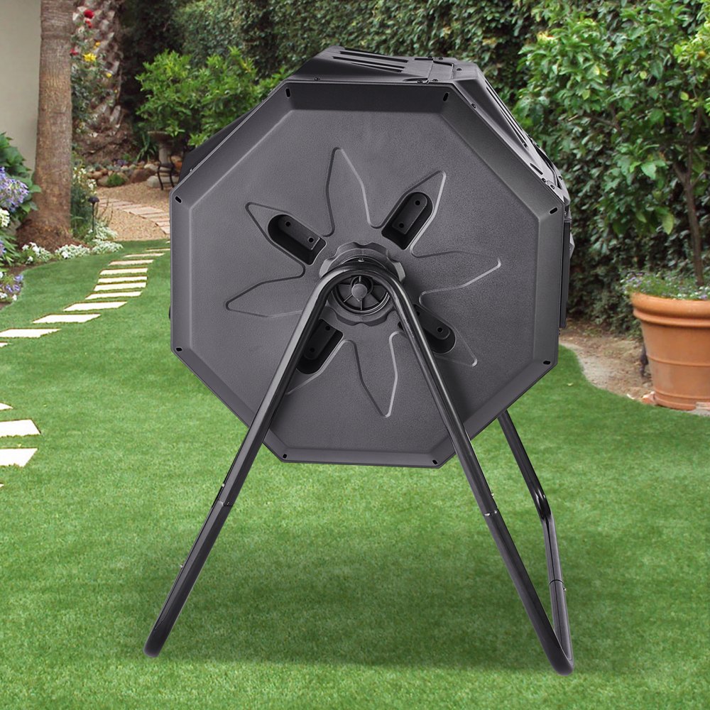 VEVOR Compost Bin, 43-Gal Dual Chamber Composting Tumbler, Large Tumbling Rotating Composter with 2 Sliding Doors and Steel Frame, BPA Free Composter Bin Tumbler for Garden, Kitchen, Yard, Outdoor