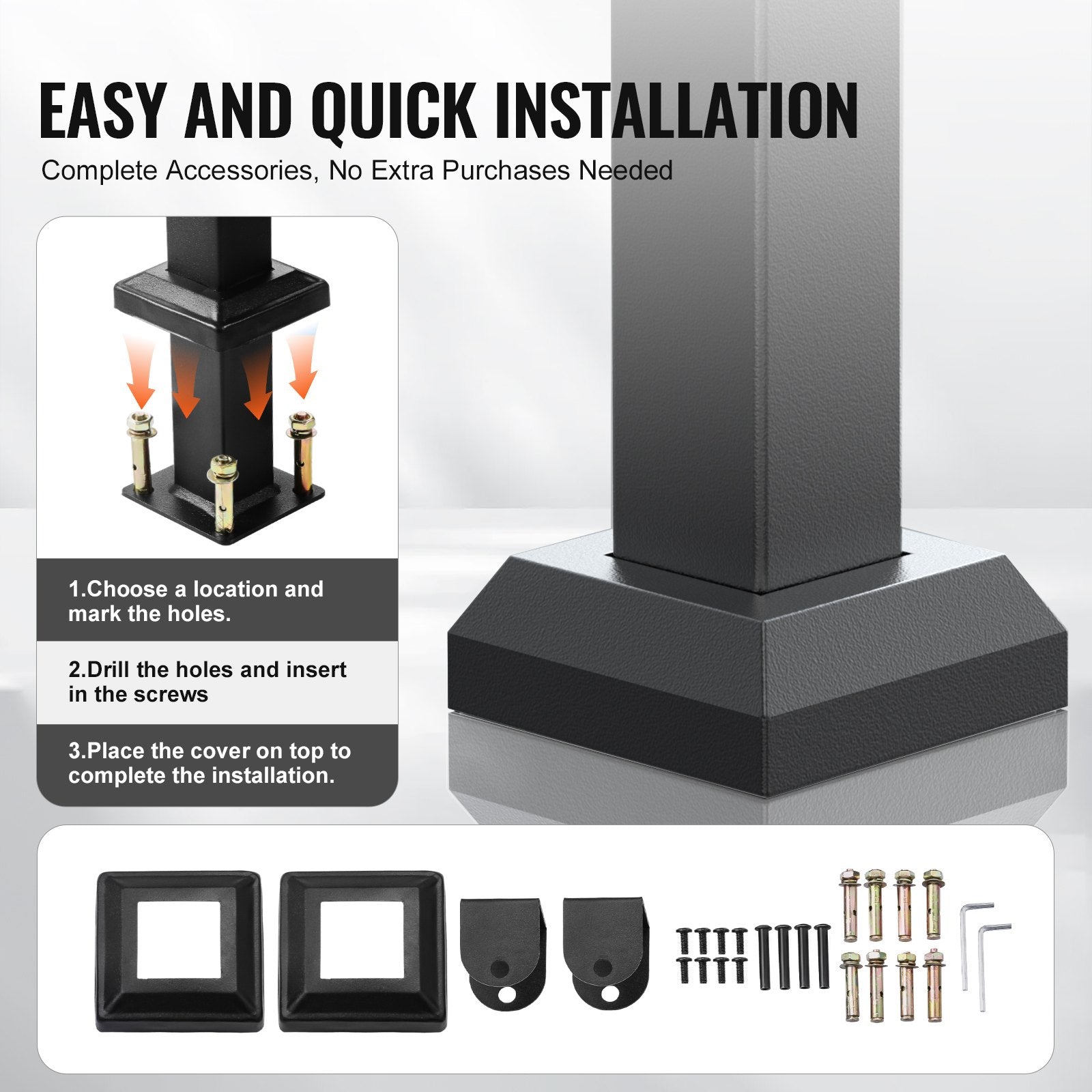 VEVOR Outdoor Handrails for 2-3 Step Stairs Black Square Tube Easy Install