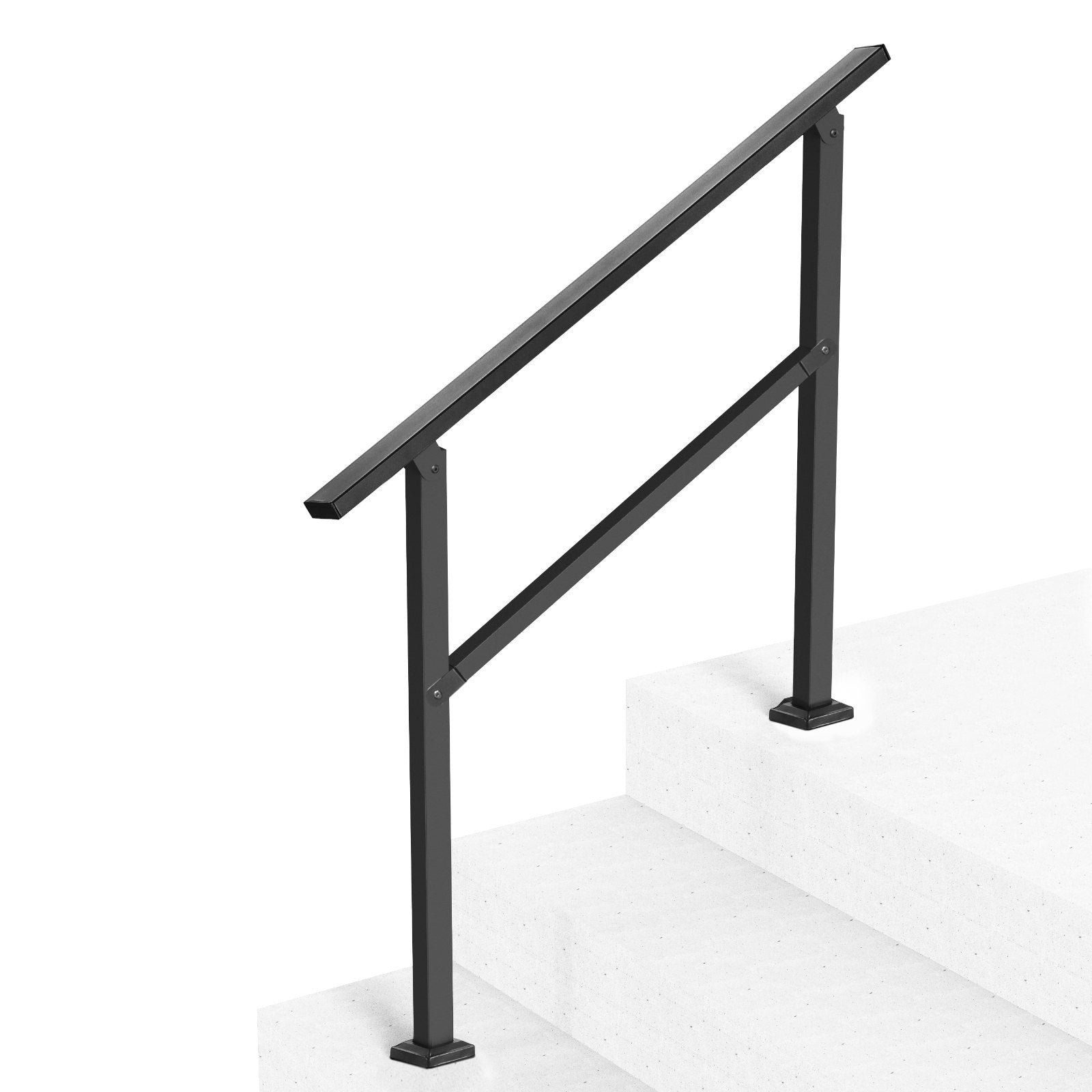 VEVOR Outdoor Handrails for 2-3 Step Stairs Black Square Tube Easy Install