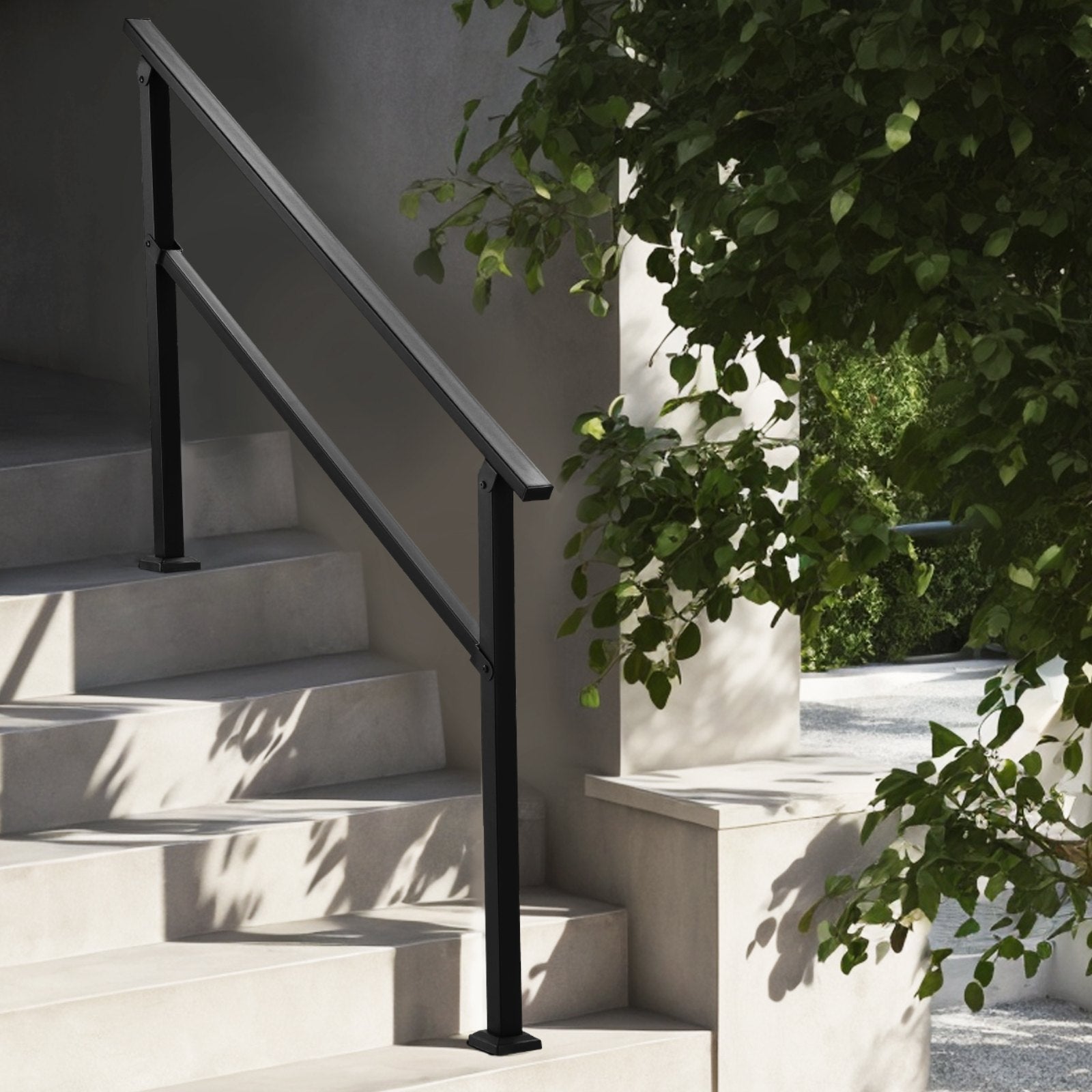 VEVOR Outdoor Handrails for 4-5 Step Stairs Black Square Tube Easy Install