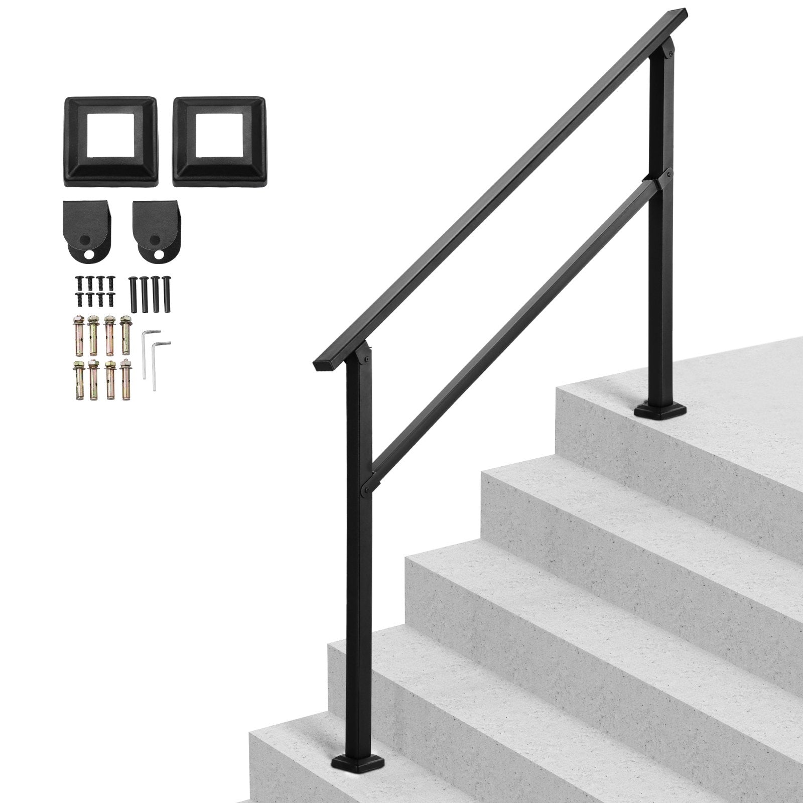 VEVOR Outdoor Handrails for 4-5 Step Stairs Black Square Tube Easy Install