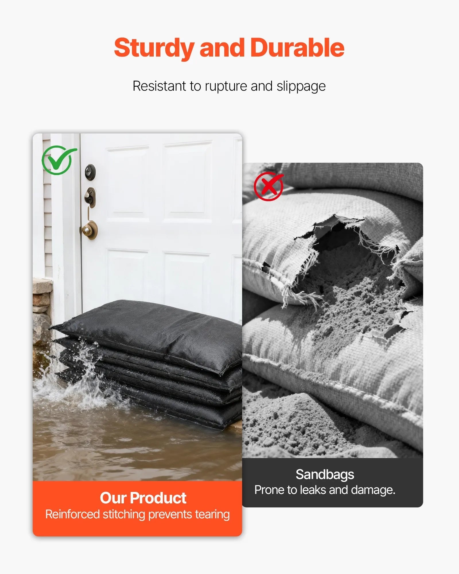VEVOR Flood Barrier, 6 Pack, 2.7 x 1.4 ft Flood Bags Activated by Water, Reusable Water Absorbent Barrier, Sandless Sandbags Blockage, Flooding Prevention Bags for Home, Doorways, Basement, Garage