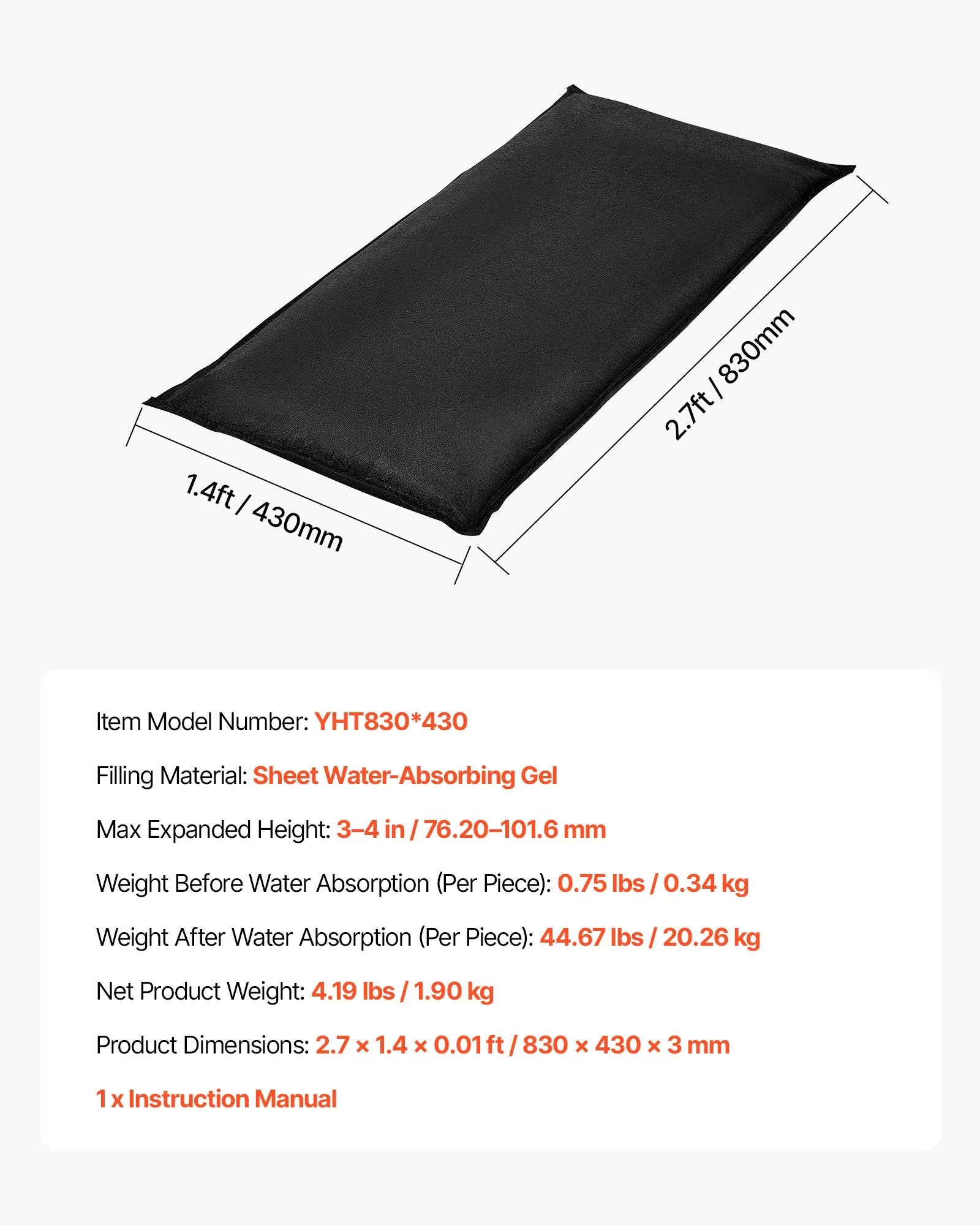 VEVOR Flood Barrier, 6 Pack, 2.7 x 1.4 ft Flood Bags Activated by Water, Reusable Water Absorbent Barrier, Sandless Sandbags Blockage, Flooding Prevention Bags for Home, Doorways, Basement, Garage