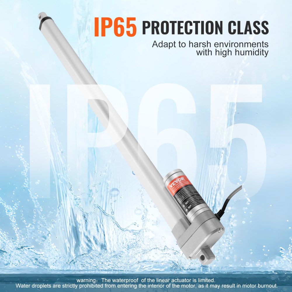 VEVOR Linear Actuator 12V, 20 Inch Waterproof IP65 Linear Actuator, 660lbs/3000N 0.19"/s Linear Motion Actuator with Mounting Bracket