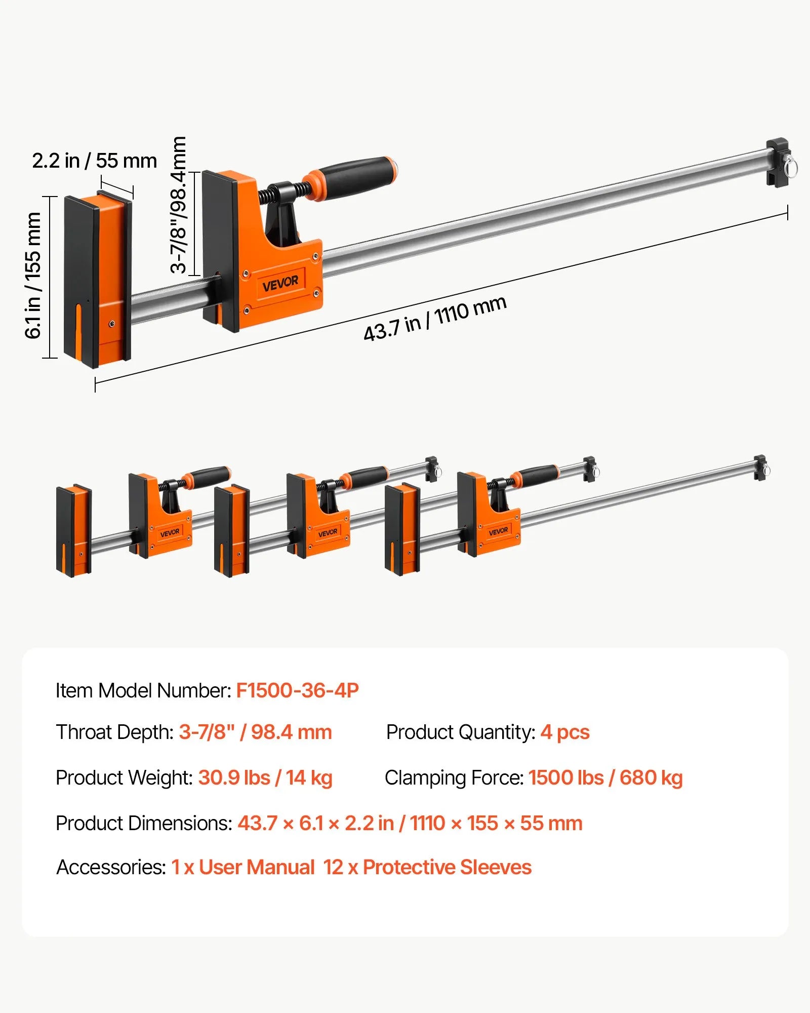 Heavy-Duty 36" Bar Clamps for Woodworking – 4-Pack