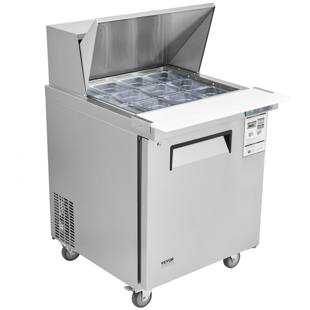 VEVOR Commercial Refrigerator 28" Sandwich Salad Prep Table 1 Door with 12 Pans