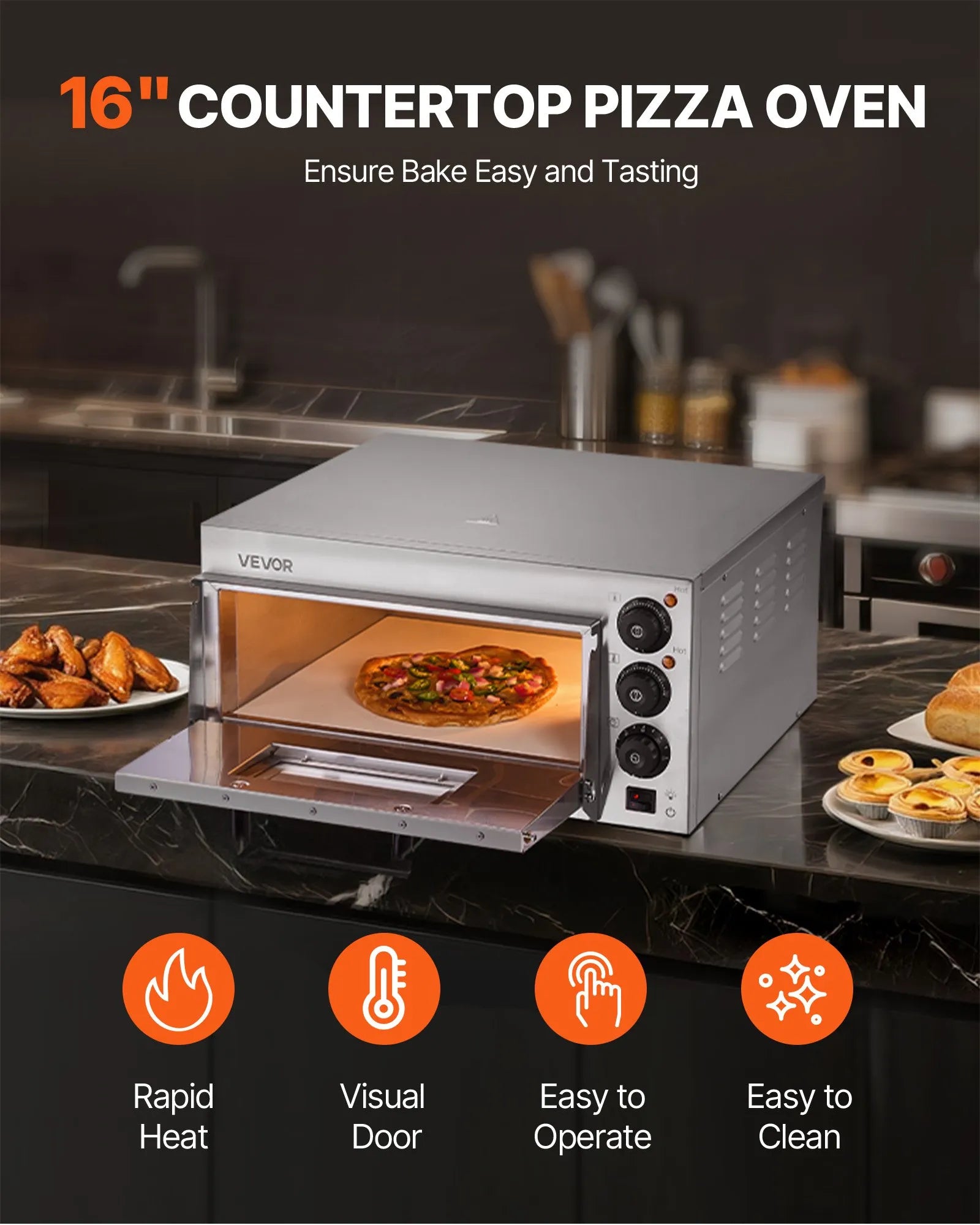 VEVOR Commercial Countertop Pizza Oven Electric Pizza Oven for 16" Pizza Indoor