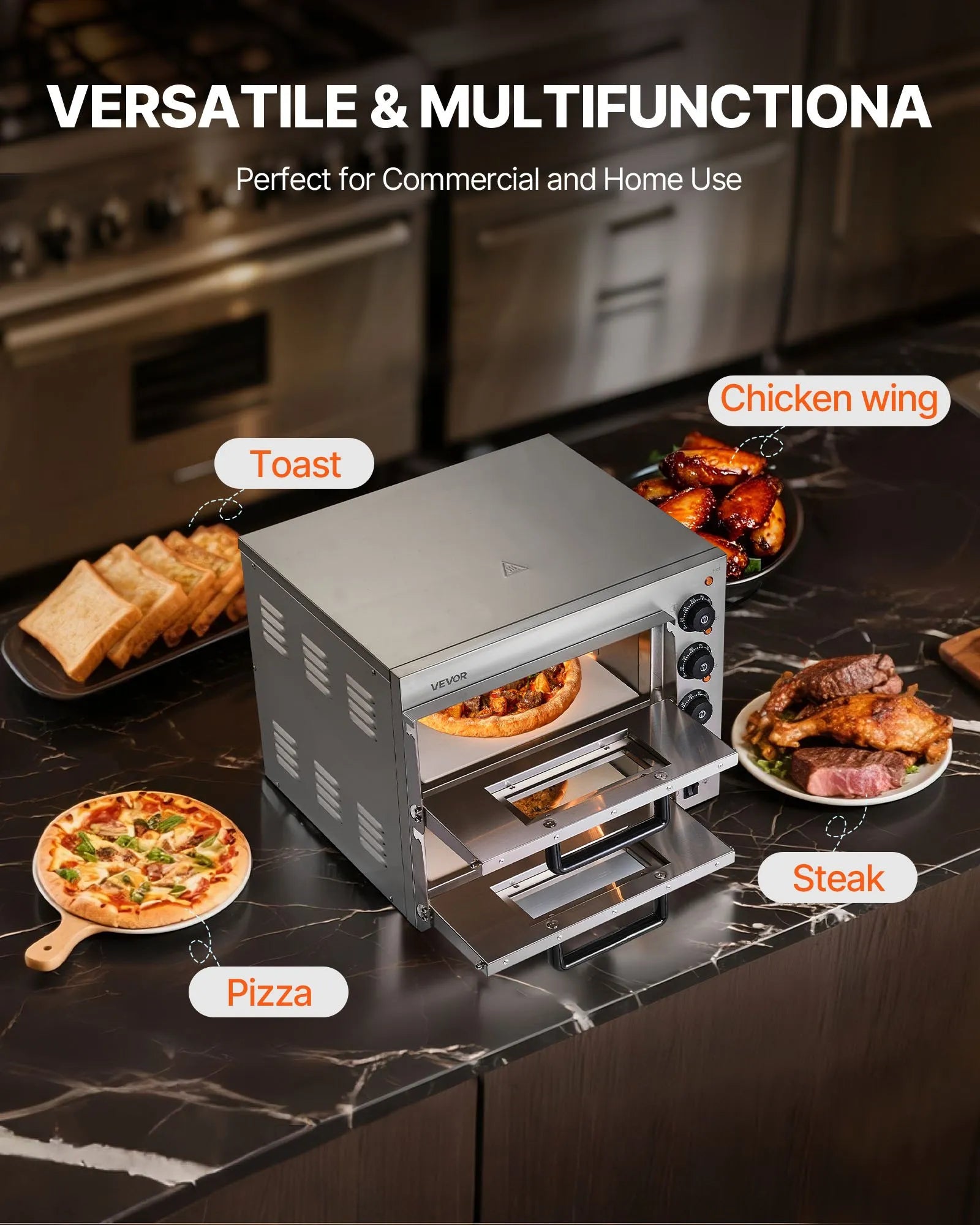 VEVOR Commercial Countertop Pizza Oven Electric Pizza Oven for 14" Pizza Indoor