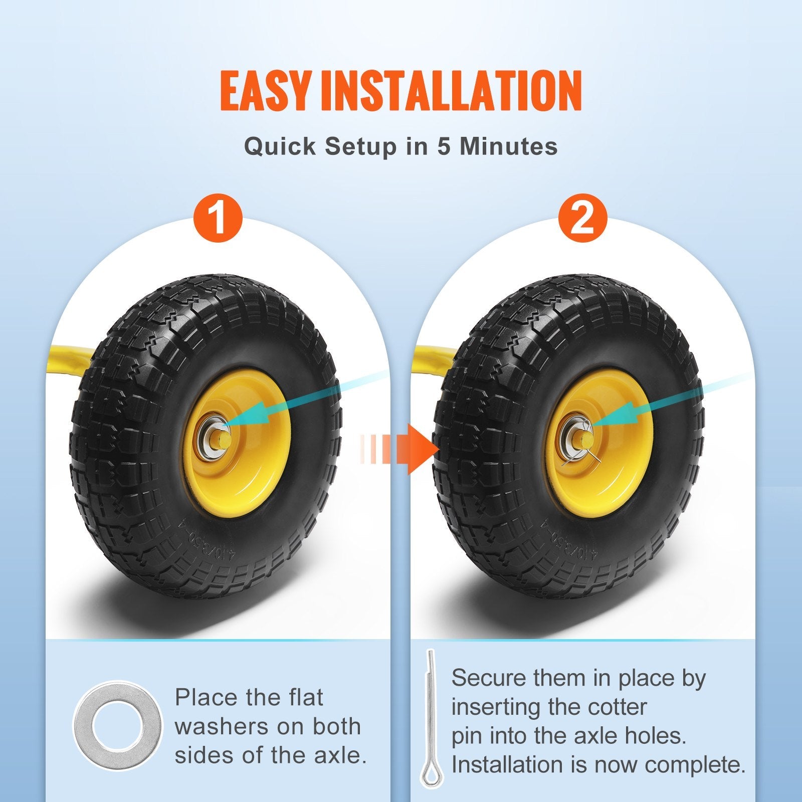 VEVOR Solid PU Run-Flat Tire Wheel, 10", 2-Pack, 400 lbs Dynamic Load, 450 lbs Static Load, Flat Free Tubeless Tires and Wheels for Hand Truck, Utility Cart, Dollies, Garden Trailers, Various Carts