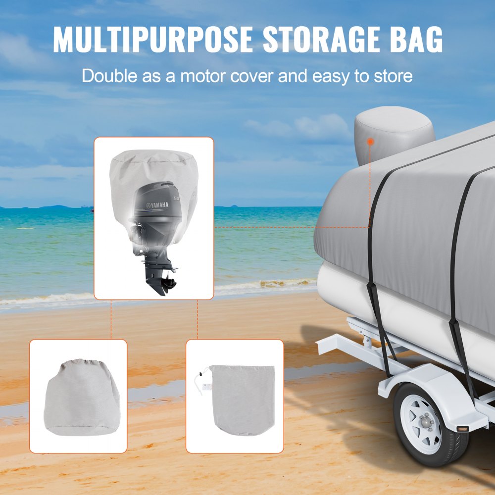 VEVOR Pontoon Boat Cover, 23'-24' Waterproof Trailerable Pontoon Cover, 800D Marine Grade PU Oxford Fabric, with Motor Cover, 16 Windproof Buckle Straps, Fits for 23'-24'L, Beam Width to 102", Grey