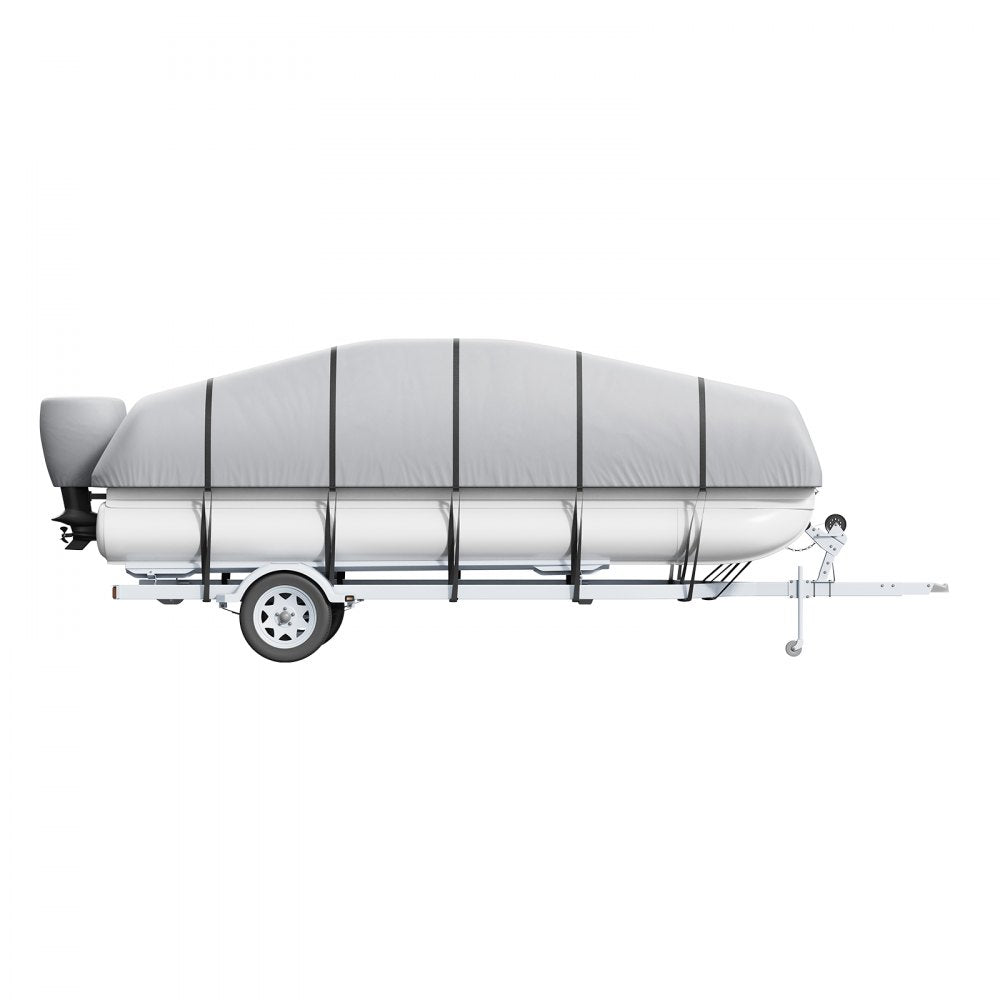 VEVOR Pontoon Boat Cover, 23'-24' Waterproof Trailerable Pontoon Cover, 800D Marine Grade PU Oxford Fabric, with Motor Cover, 16 Windproof Buckle Straps, Fits for 23'-24'L, Beam Width to 102", Grey
