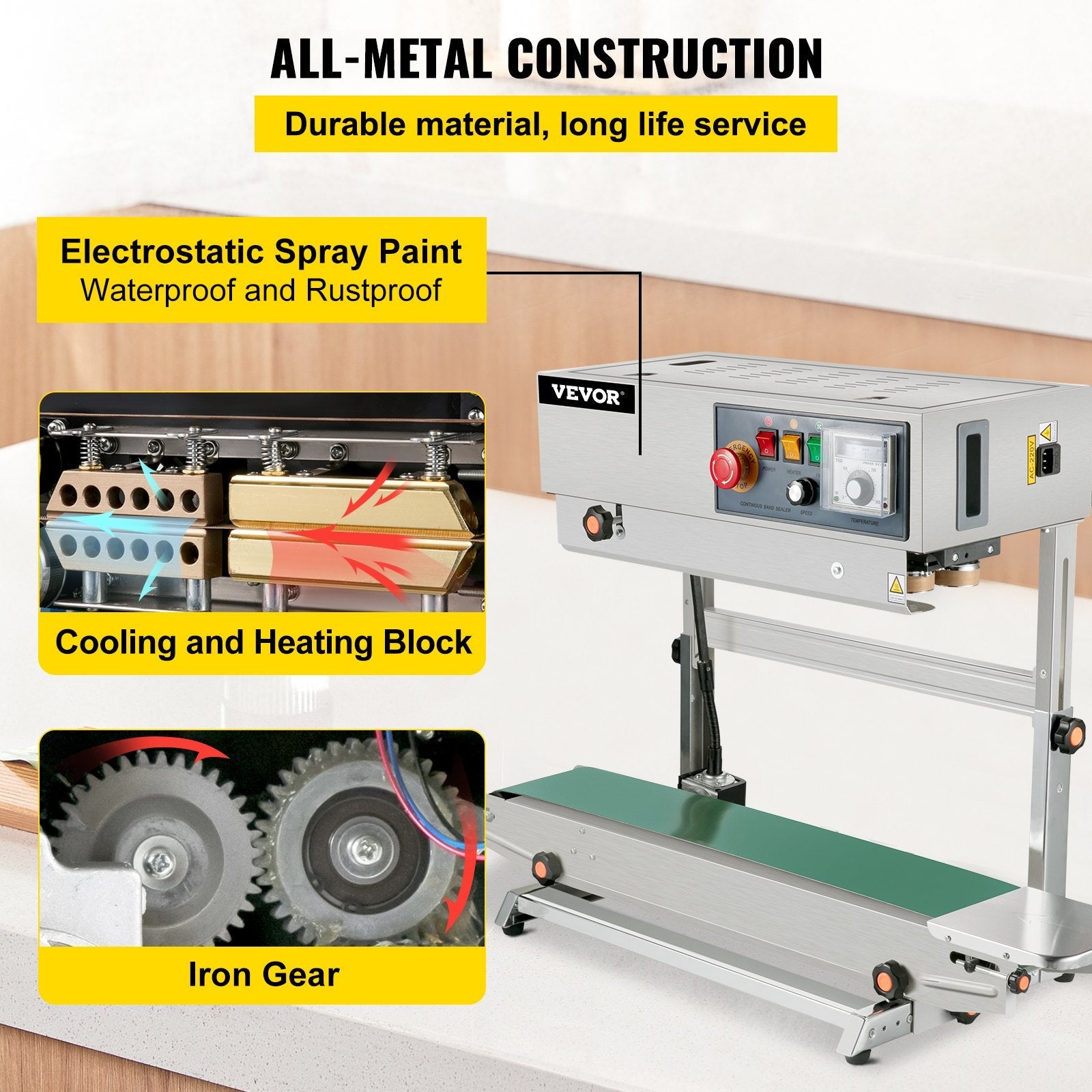 VEVOR FR-770 Continuous Band Sealer, Automatic Band Sealer with Digital Temperature Control, (Vertical)
