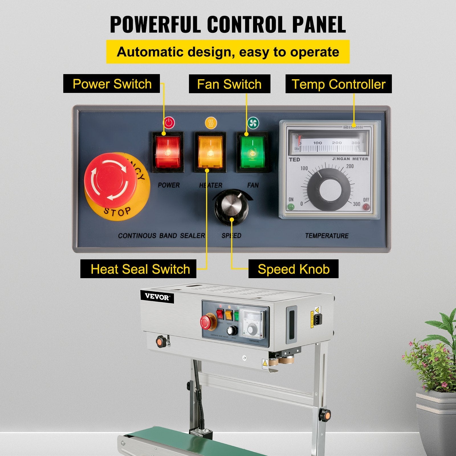 VEVOR FR-770 Continuous Band Sealer, Automatic Band Sealer with Digital Temperature Control, (Vertical)