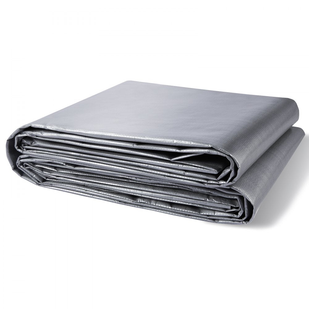 VEVOR Tarp 10x12 ft, Waterproof Plastic Poly Tarp Cover 10 Mil, Multi Purpose Tear UV and Temperature Resistant Outdoor Tarpaulin with High Durability Reinforced Grommets (Silver/Brown)