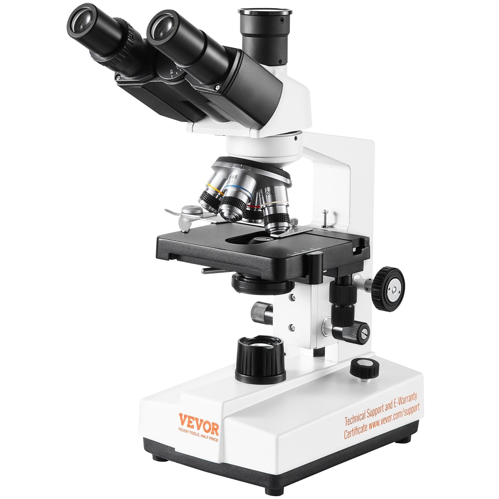 VEVOR Compound Trinocular Microscope, 40X-5000X Magnification, Trinocular Compound Lab Microscope with LED Illumination & External Interface, Two-Layer Mechanical Stage, Includes Microscope Slides