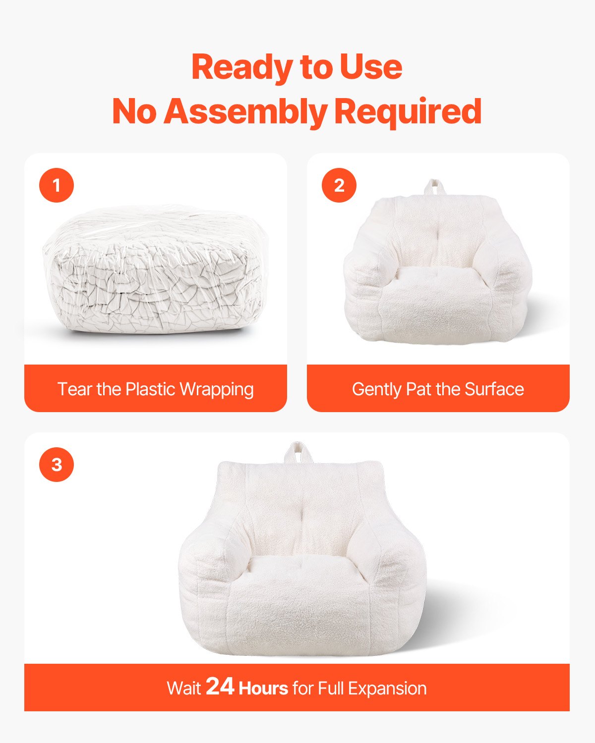 VEVOR 3 feet Bean Bag Chair with Soft Armrests and Storage Pocket White