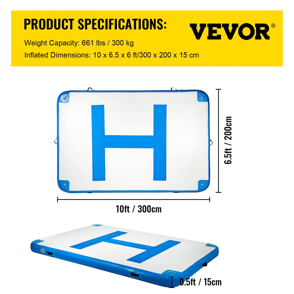 VEVOR Inflatable Floating Dock 10 x 6.5 ft, Inflatable Dock Platform with Electric Air Pump, Inflatable Swim Platform 6 Inch Thick, Floating Dock 5-6 People, Floating Platform for Pool Beach Ocean