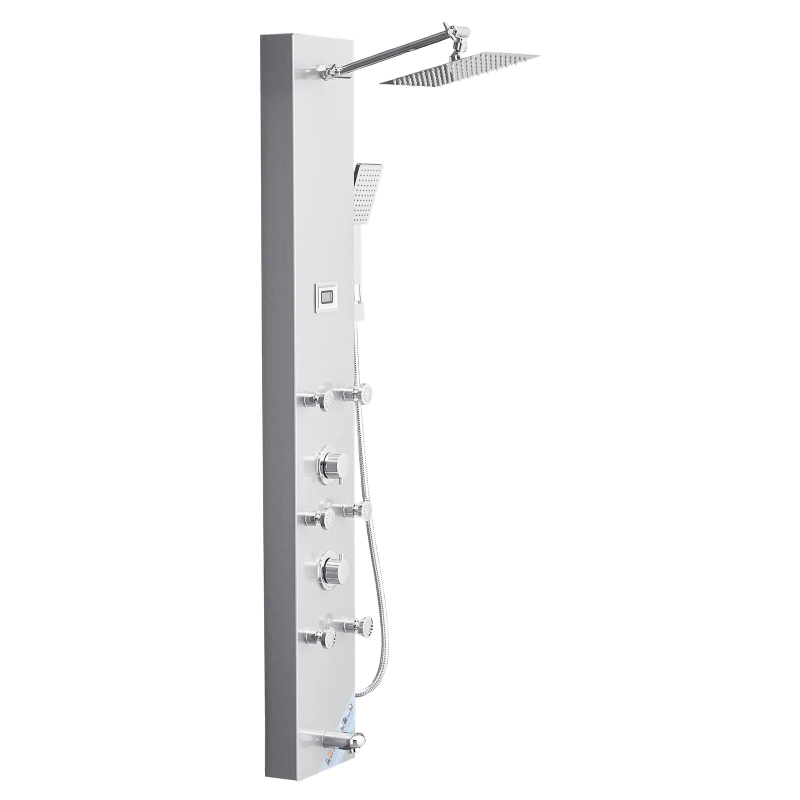 VEVOR Shower Panel Tower System with Rainfall Shower Head, LED, 49 in Brushed Stainless Steel Shower Column, 4-Function Faucet, Wall-Mount Rain Massage System with 6 Body Jets, Handheld, and Tub Spout