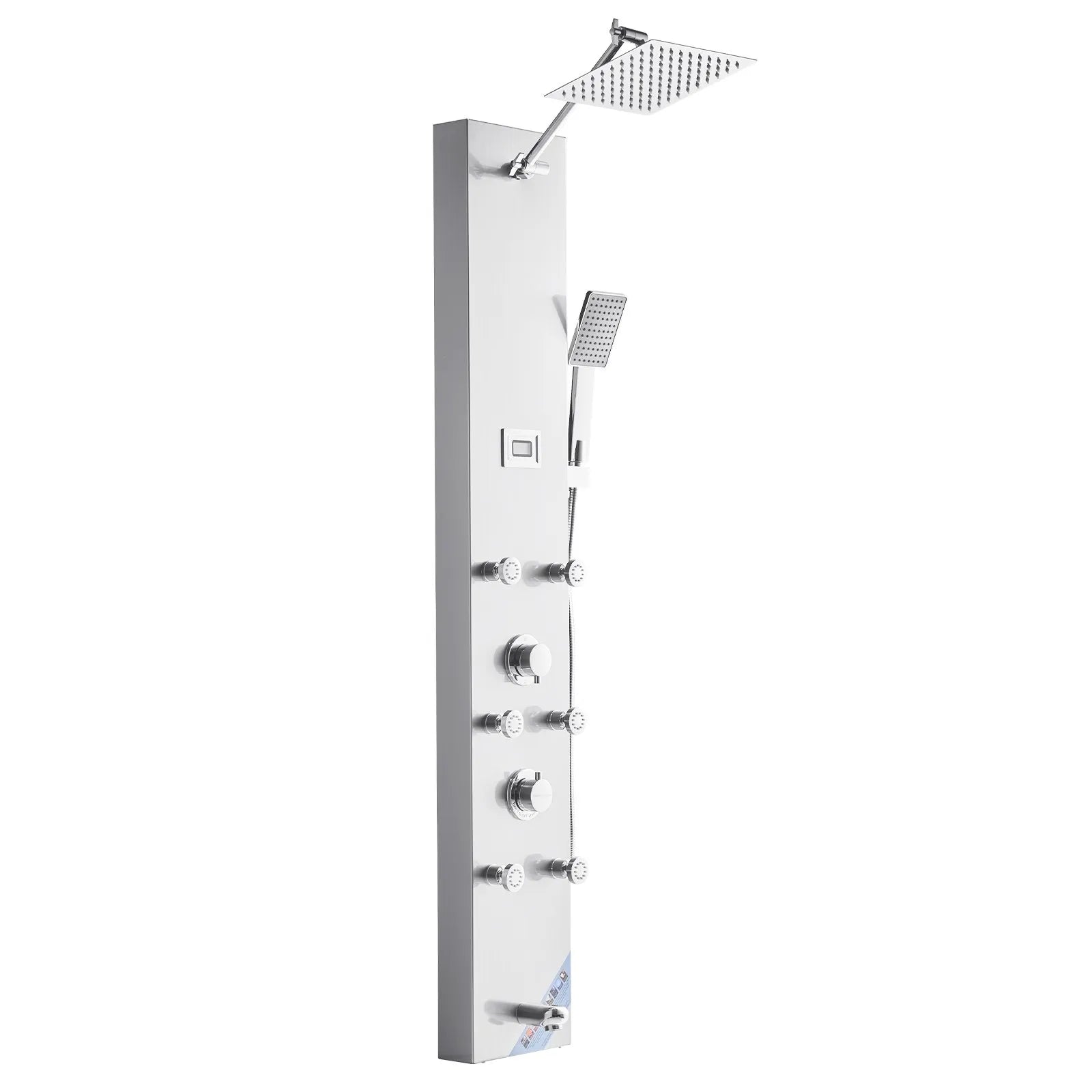 VEVOR Shower Panel Tower System with Rainfall Shower Head, LED, 49 in Brushed Stainless Steel Shower Column, 4-Function Faucet, Wall-Mount Rain Massage System with 6 Body Jets, Handheld, and Tub Spout