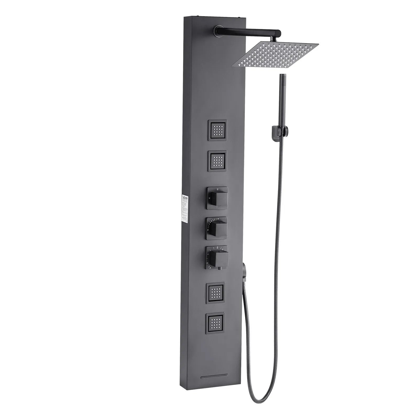 VEVOR Shower Panel Tower System with Rainfall Shower Head, 49 in Brushed Stainless Steel Shower Column, 4-Function Faucet, Wall-Mount Rain Massage System, with 4 Body Jets, Handheld, and Tub Spout