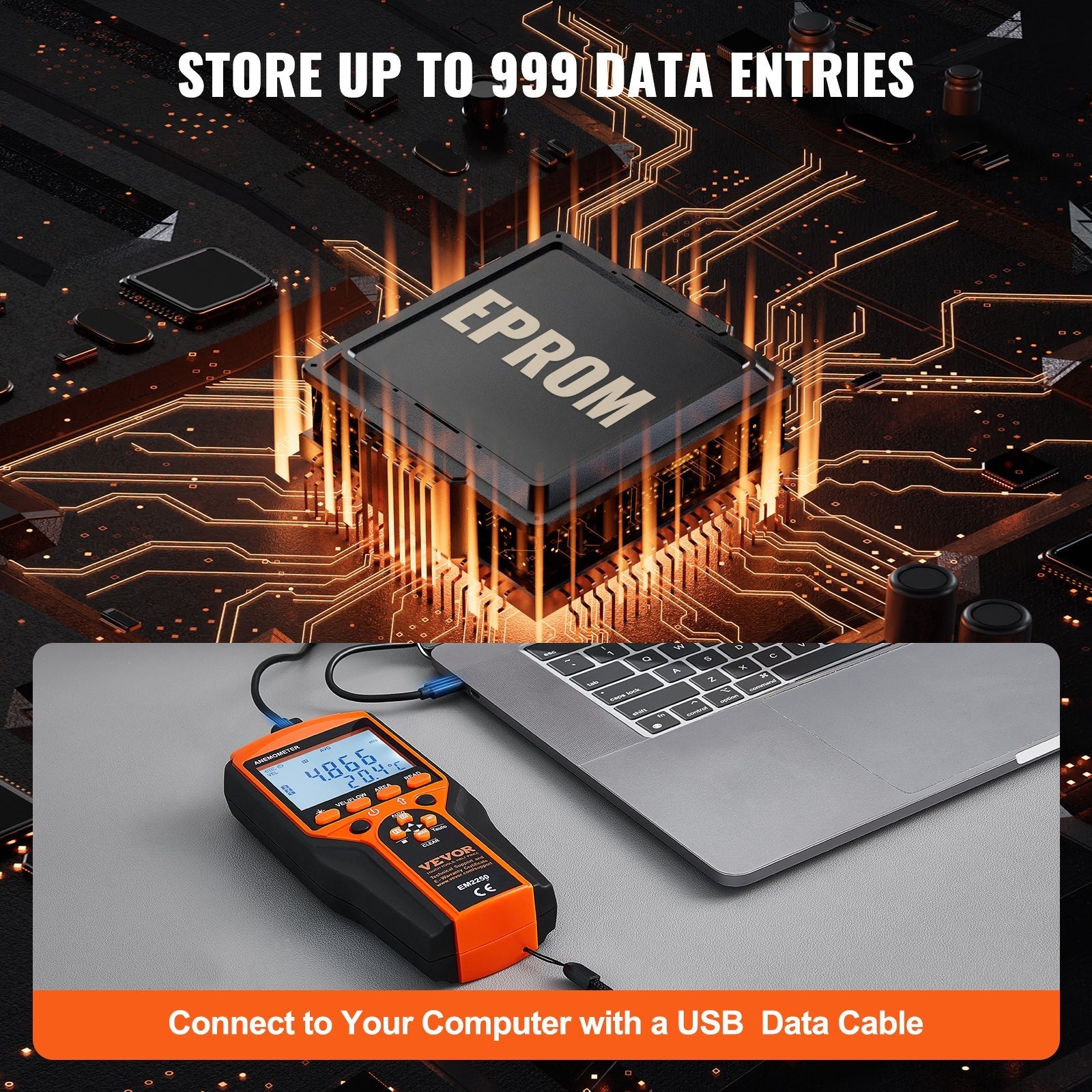 VEVOR Split Handheld Anemometer, 14?-140?, Digital Wind Speed CFM Meter Gauge with LED Backlight Screen, Measures Wind Velocity Wind Temperature Air Flow Wind Chill, for Sailing Surfing Flying HVAC