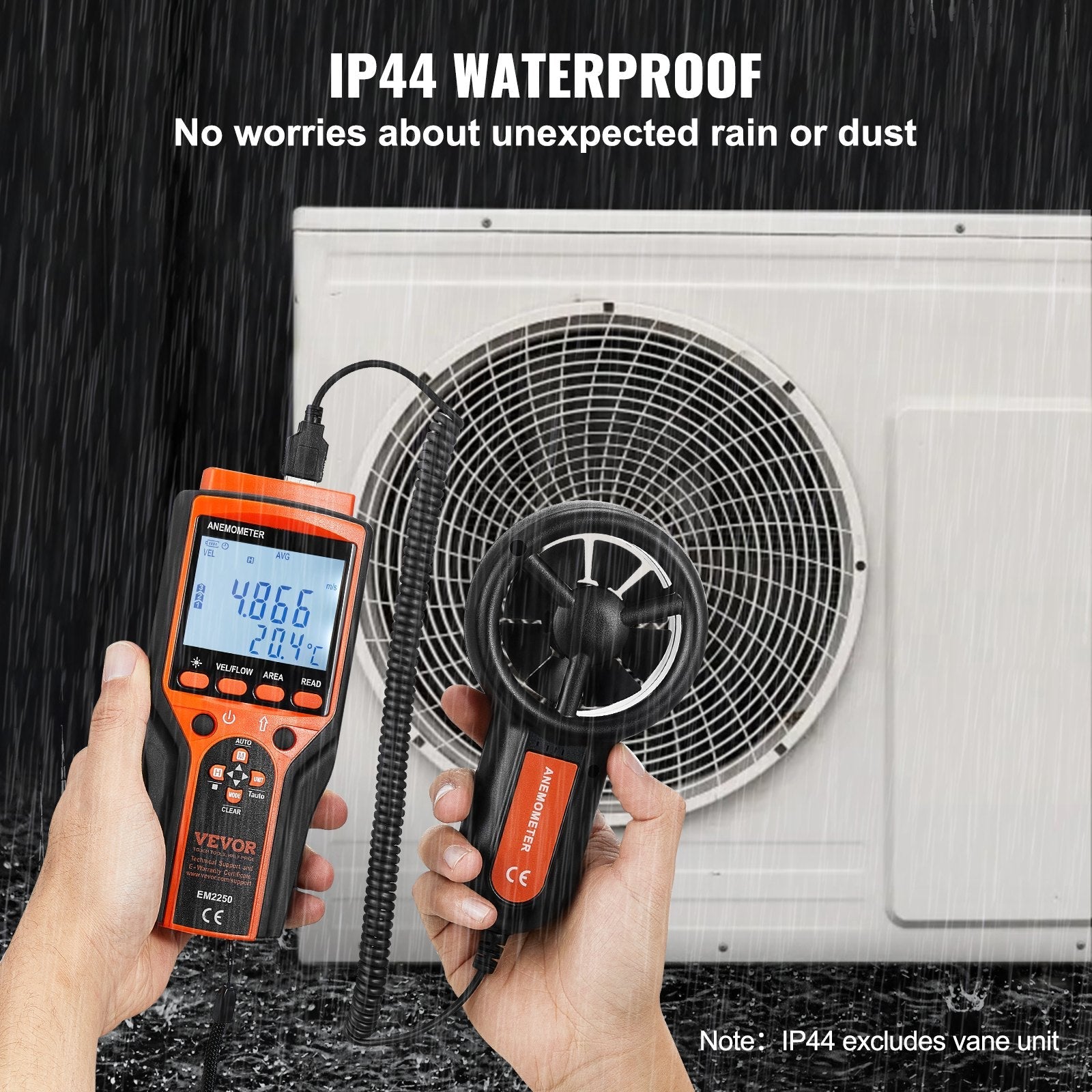 VEVOR Split Handheld Anemometer, 14?-140?, Digital Wind Speed CFM Meter Gauge with LED Backlight Screen, Measures Wind Velocity Wind Temperature Air Flow Wind Chill, for Sailing Surfing Flying HVAC